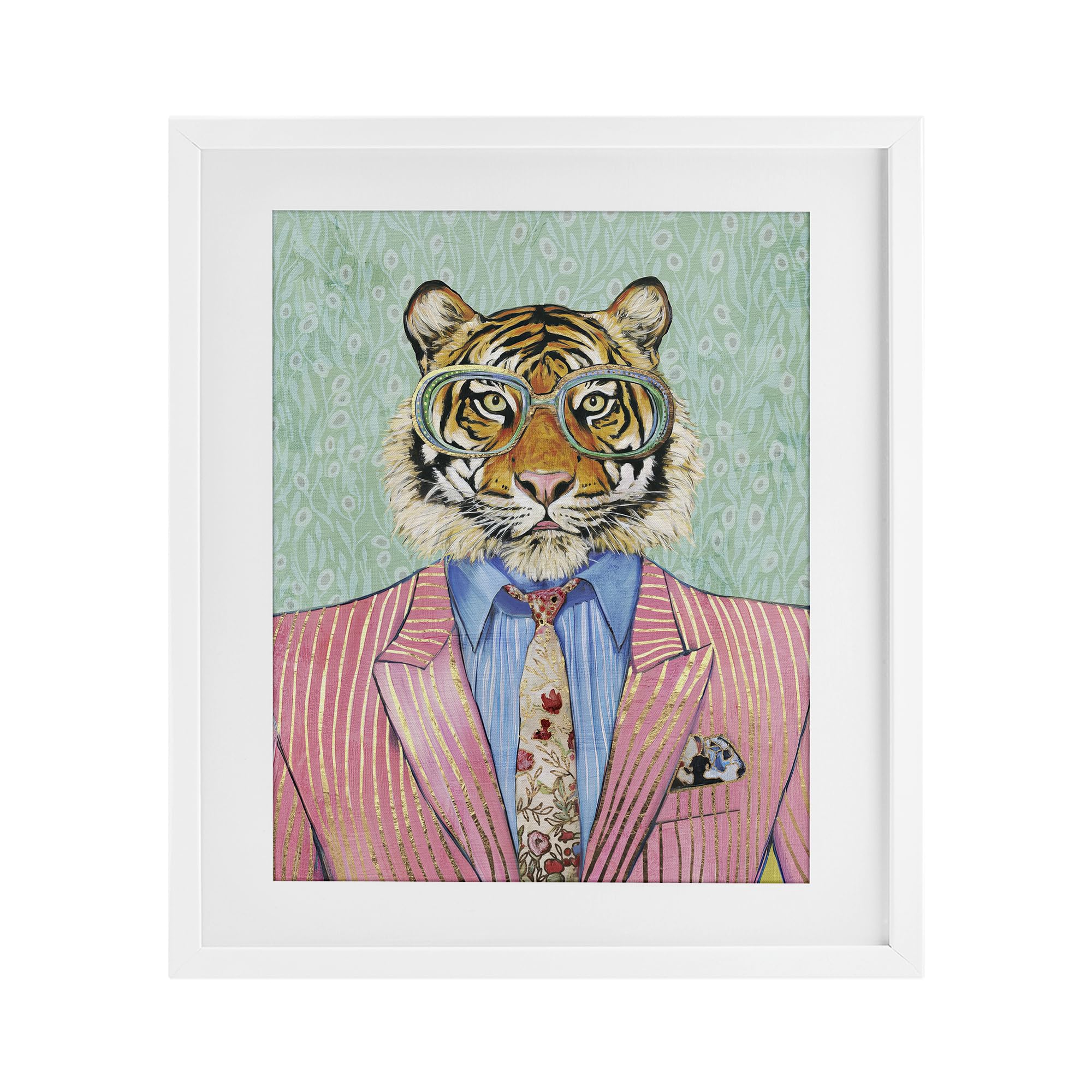 Stupell Industries Coastal White (Textured) 'Sharp Tiger Outfit'| Framed Print Under Glass