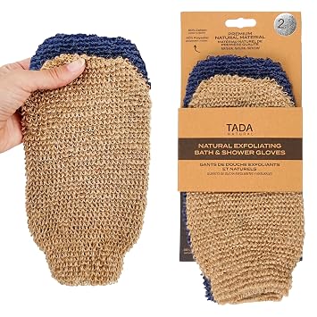 Exfoliating Gloves Shower, Body Scrubber, Body Massage and Body Scrubs for Bath and Shower Brown & Navy