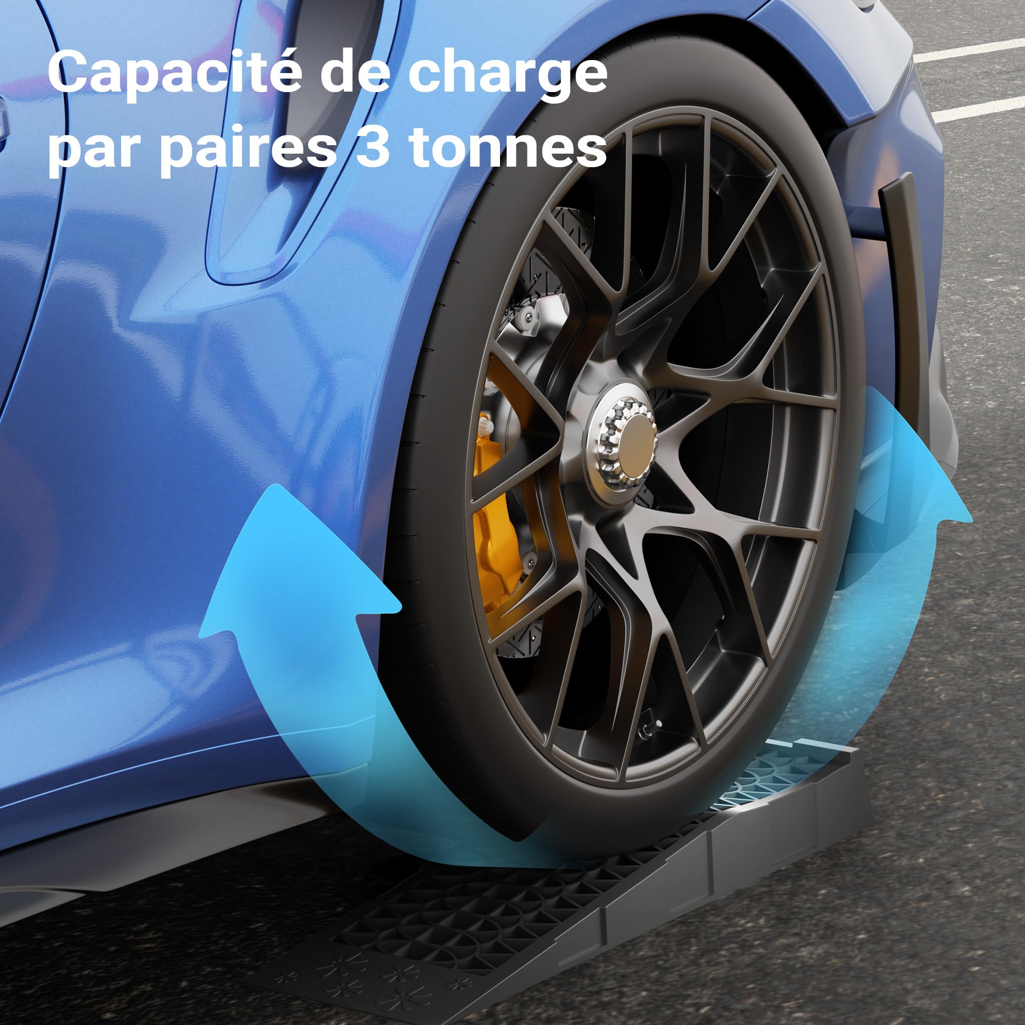 XPOtool Lot de 2 rampes Voiture d’accès Extra Plates – 700 x 200 x 78 mm – en PP Robuste – capacité Max. 3,5 t – Cales de Roue véhicule Chargement accès Caravane Camping Car Remorque