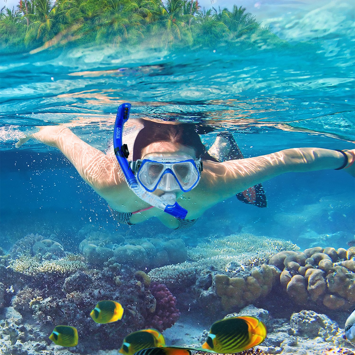 HINATAA Maschera Subacquea Adulti, Frameless Maschere da Immersione, 180° Visione Ultra Ampia, Maschera Snorkeling Anti-Fog Anti-Perdita, Maschera e Boccaglio Set per Snorkeling Donna Uomo (Verde