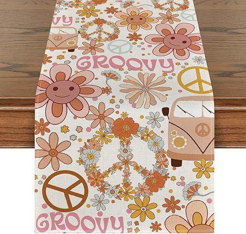 Artoid Mode Camino de mesa con diseño de margaritas y flores, diseño de corona flotante para cocina, comedor, decoración para exteriores y fiestas