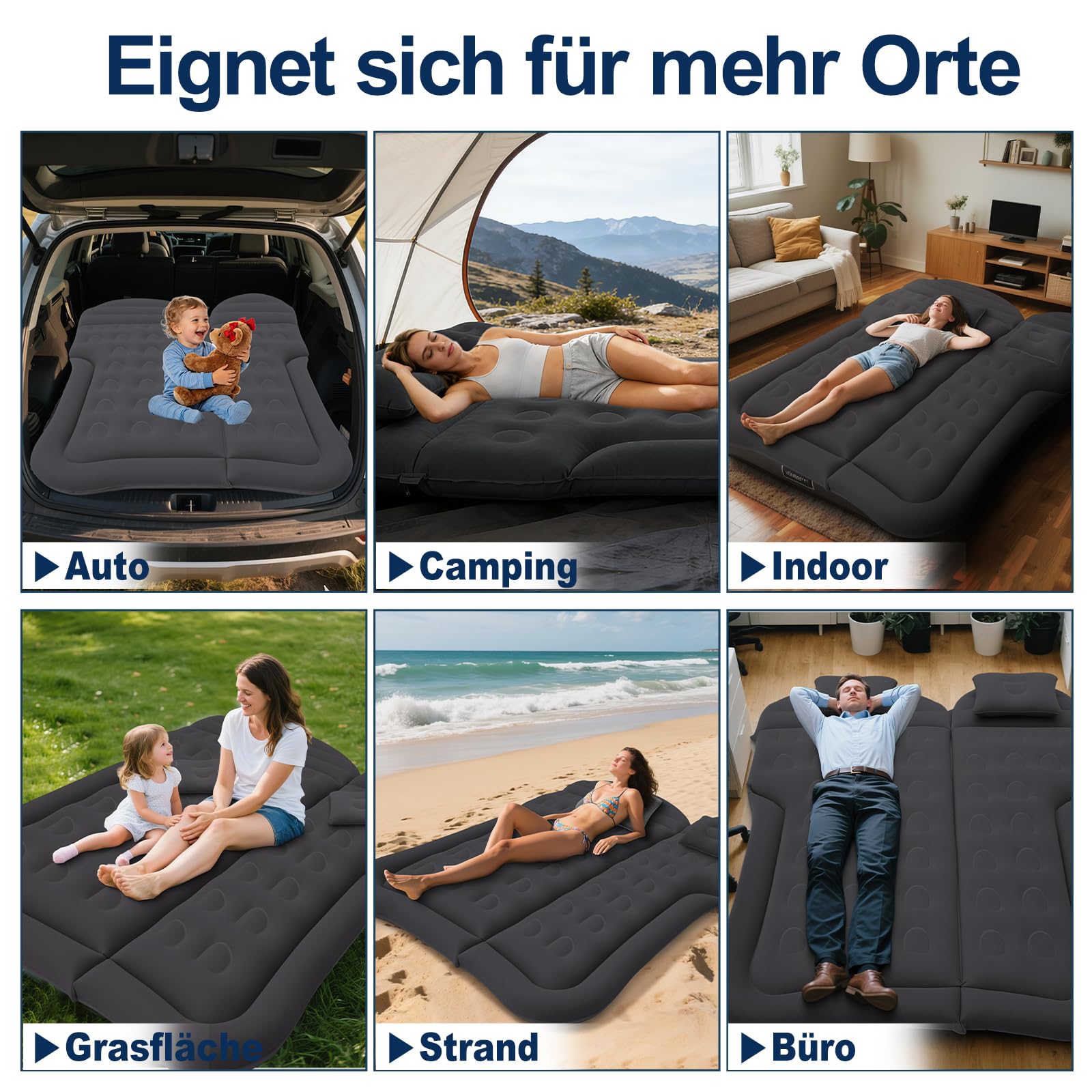 SUV Auto Matratze Luftmatratze, Aufblasbare Auto Luftmatratze für Kofferraum & Rückbank, Luftbett Auto Matratze mit Pumpe & 2 Kissen, Automatratze für Camping Reise Outdoor Komfort (Schwarz)