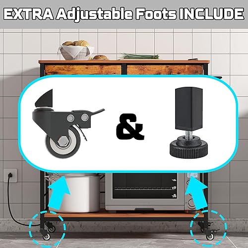 Miniatura 7 de NAIYUFA Isla de cocina con almacenamiento,Carrito de isla de cocina rodante con toma de corriente,Isla de cocina industrial sobre ruedas,Carrito de