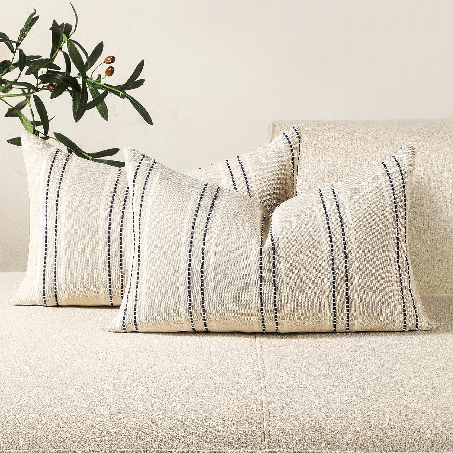 Hckot Stripe Throw Pillow Covers 12x24 Lumbar Navy Blue Pillow Covers