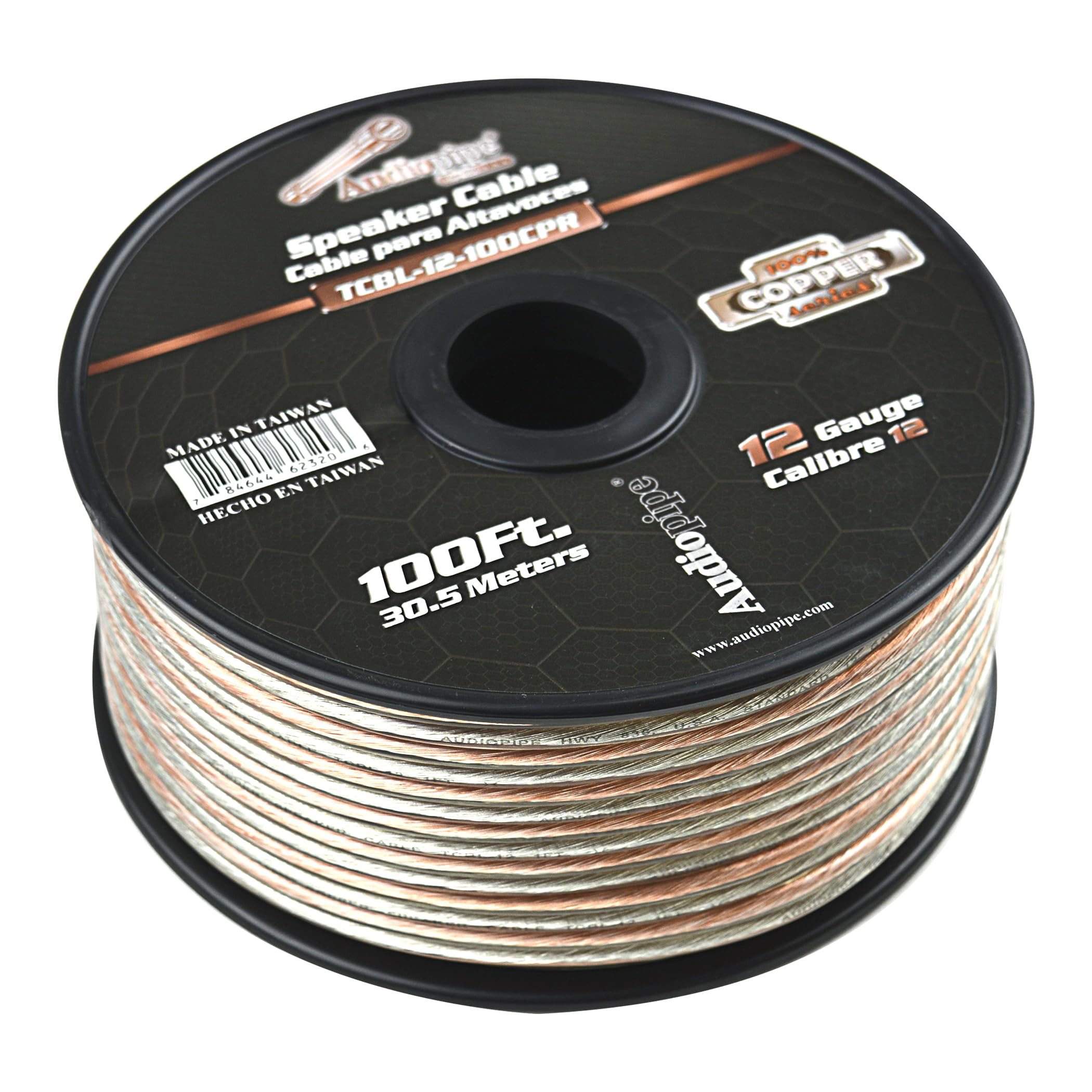 Audiopipe TCBL 100 Percent Copper Series Speaker Wire Roll - Clear PVC Jacket (12 AWG, 100 Feet)