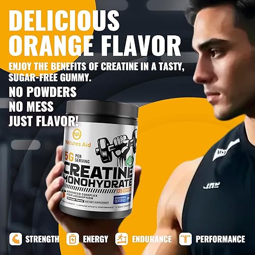 Miniatura 6 de Natures Aid Gomitas de creatina certificada por NSF 0.18 oz  Gomitas de monohidrato de creatina  Energía preentrenamiento y apoyo del crecimiento