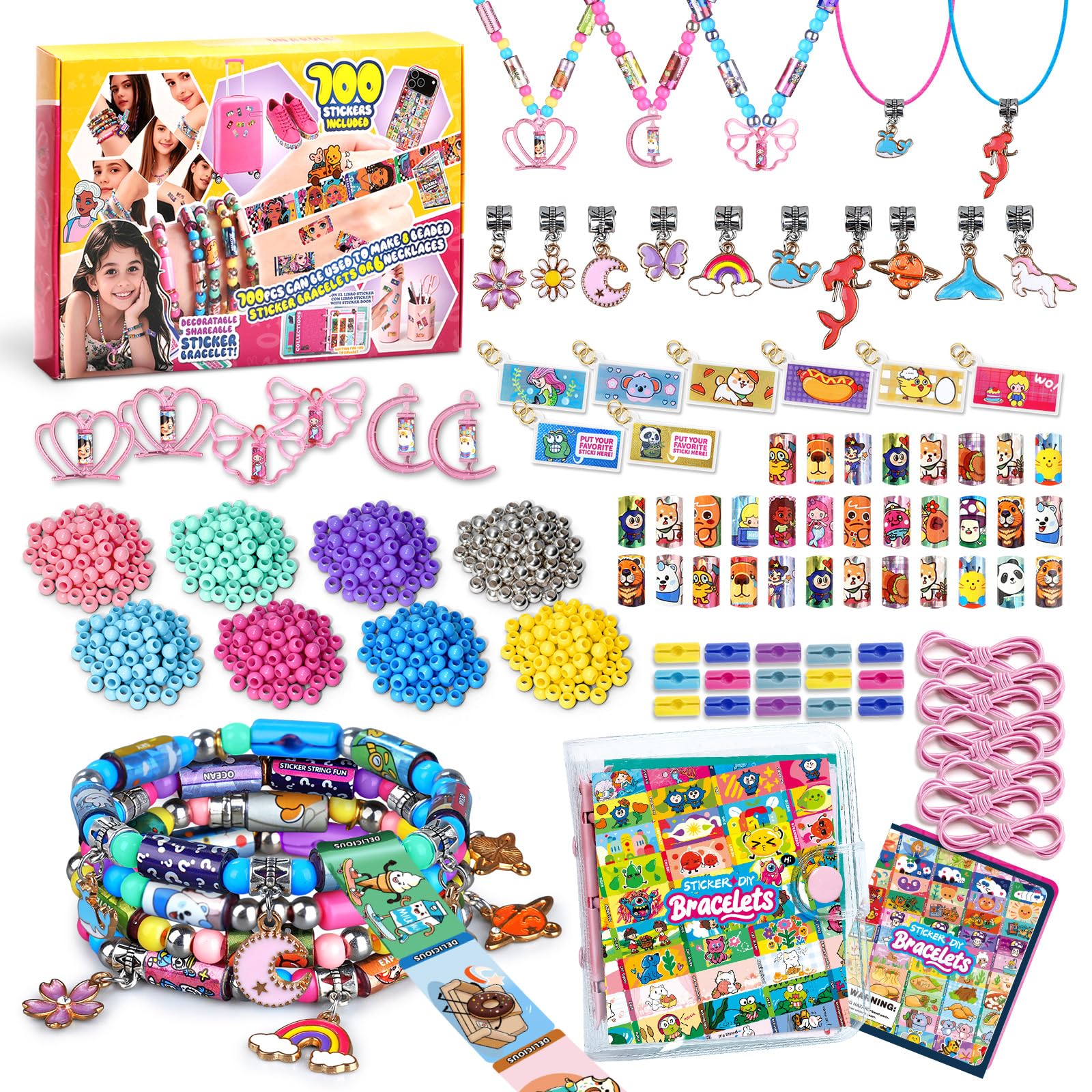 Sticker Bracelet Making Kit, 700+ Roll Stickers with 600 Colourful Beads