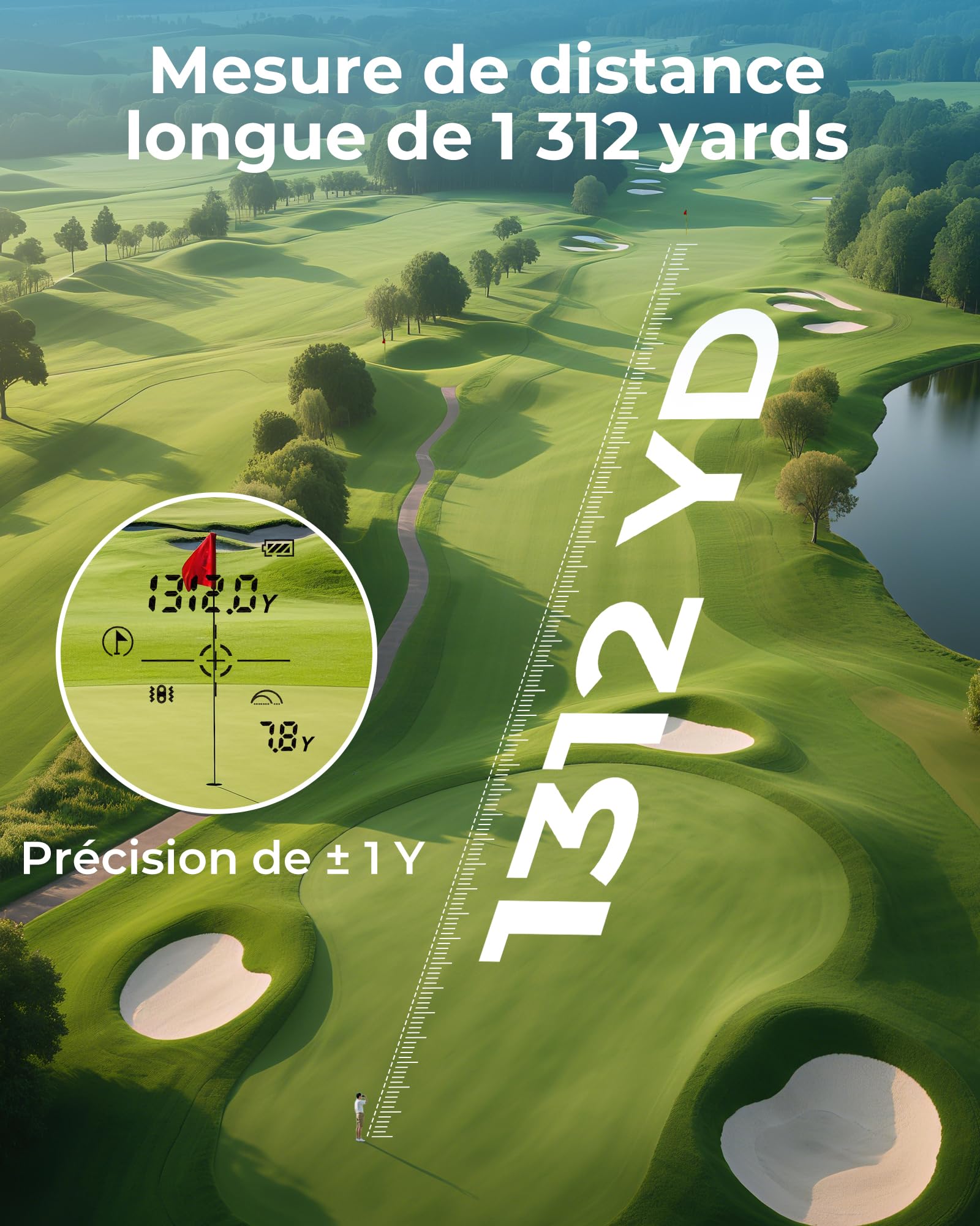 Télémètre de Golf CIGMAN 1312 Yards, précision ± 1 m, écran Tactile latéral avec Compensation de Pente, oculaire 25 mm, télémètre Laser Rechargeable de Type C pour Terrain de Golf