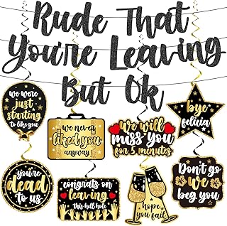 Rude That You're Leaving But Ok Banner Hanging Swirls, Going Away Party Decorations For Coworker Farewell Decorations Party, Gold Glitter Coworker Leaving Decorations, Retirement Party Decorations