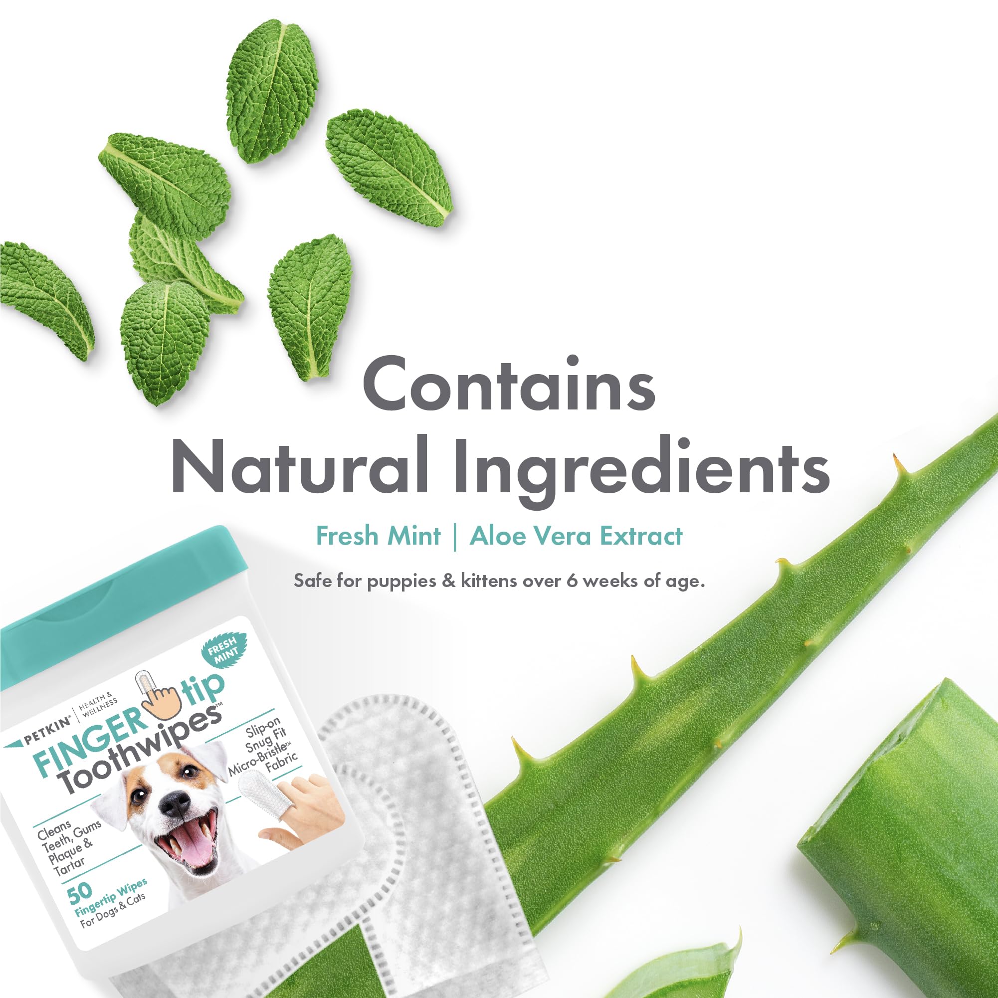 Petkin Fingertip Tooth Wipes for Dogs and Cats, 50 Finger Wipes - Slip-On, Snug Fit, Micro-Bristle Fabric - Cleans Teeth, Gums, Plaque & Tartar - Convenient, Ideal for Home and Travel - Fresh Mint - image 4