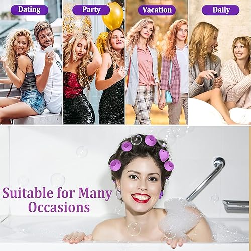 Miniatura 6 de JULBEAR 60 rulos mágicos morados para el cabello, sin calor, con 2 peines, incluye 30 rizadores de pelo grandes durante la noche, 30 rizadores de