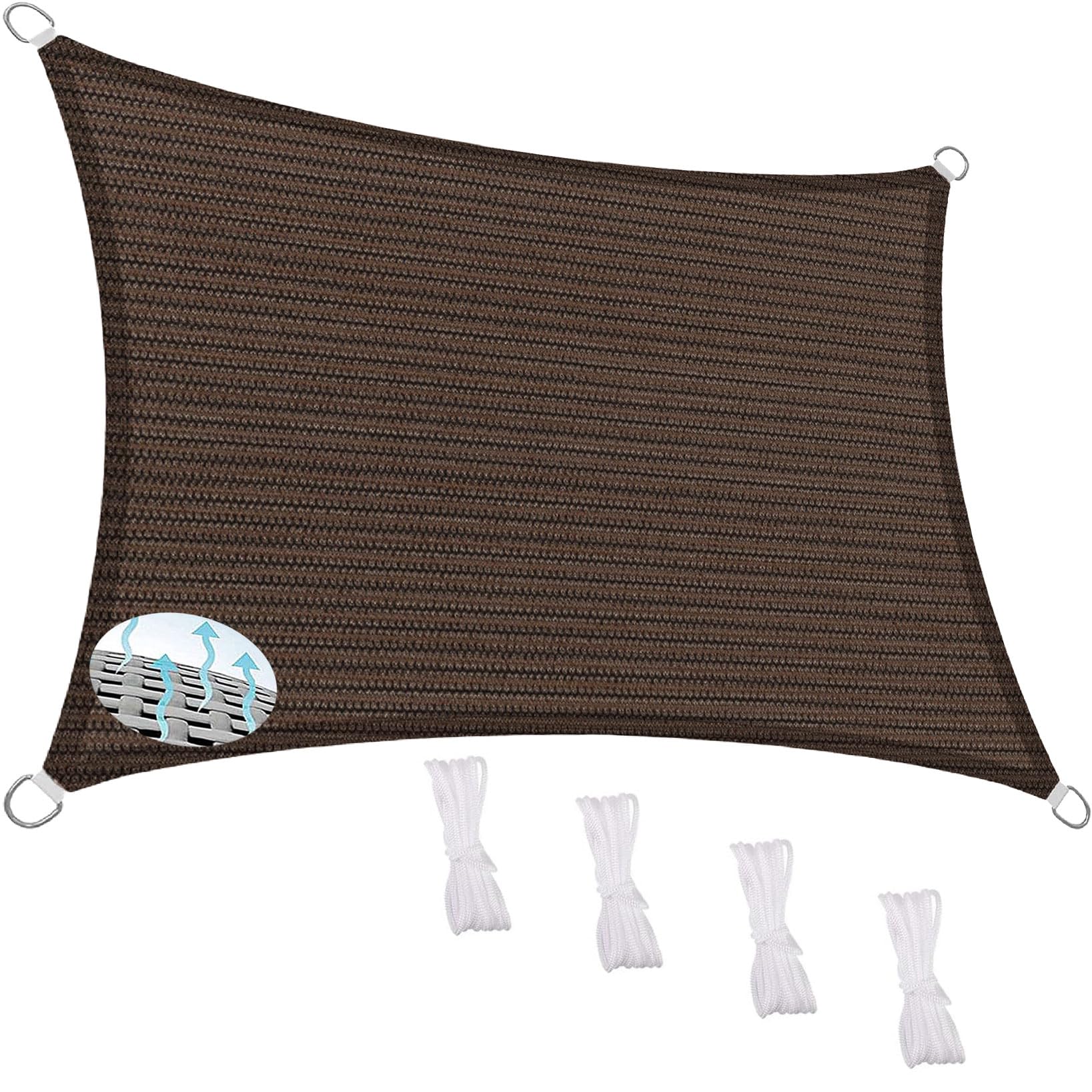 Prostokątny żagiel przeciwsłoneczny, 100 x 120 cm, 95% ochrona przed promieniowaniem UV, oddychający, HDPE, odporny na wiatr, na zewnątrz, do ogrodu, konfigurowalny, brązowy