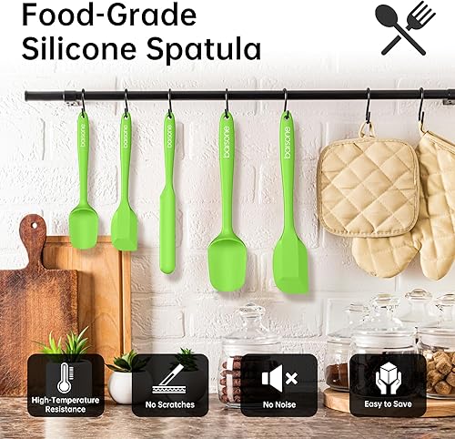 Miniatura 5 de Barsone Juego de espátulas de silicona de 5 piezas (resistente al calor, 446 F, grado alimenticio, sin BPA, antiadherente, apto para lavavajillas,