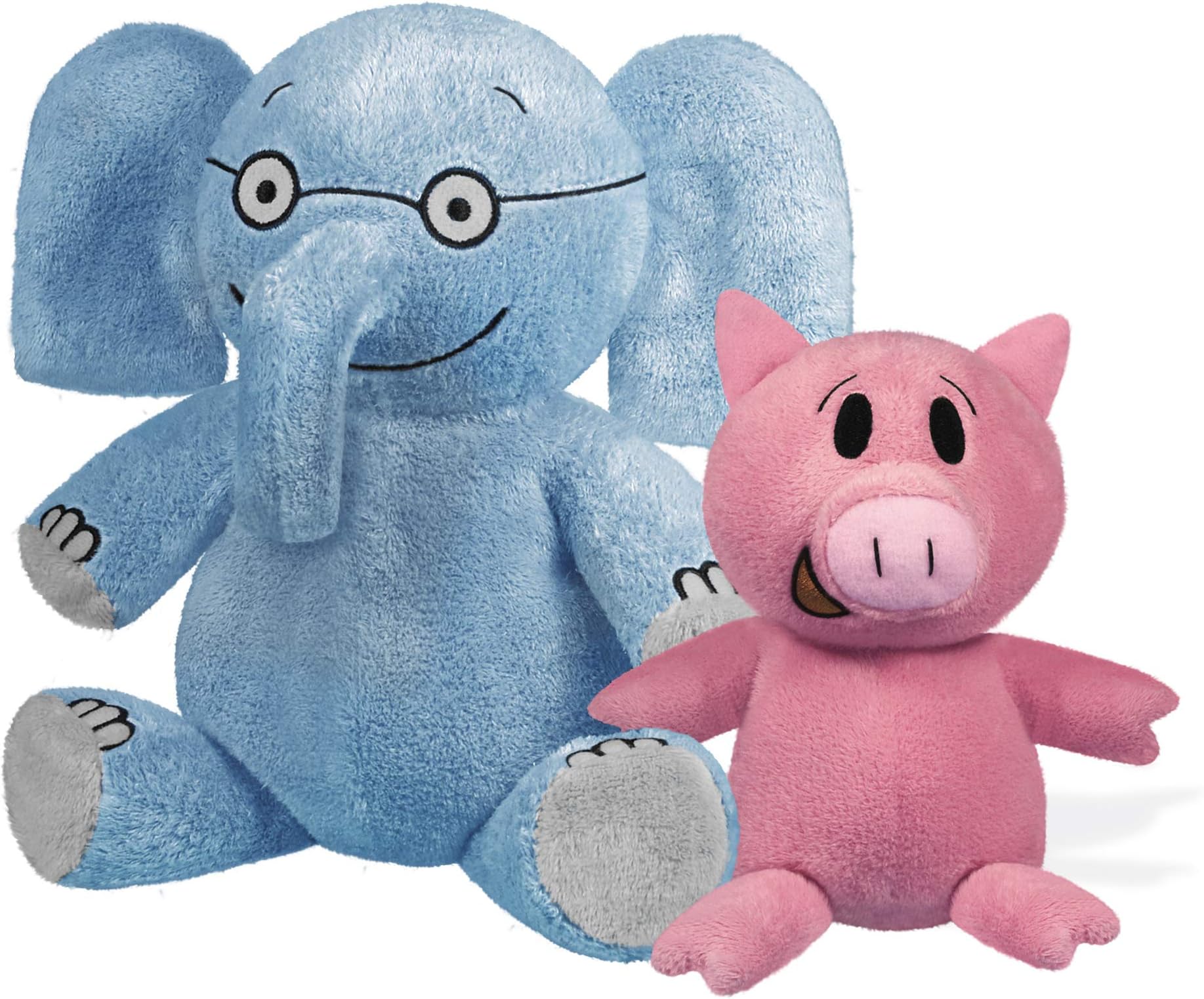 YOTTOY Mo Willems Collection | Pair of Elephant & Piggie Soft Stuffed Animal Plush Toys – 7” & 5” Sitting