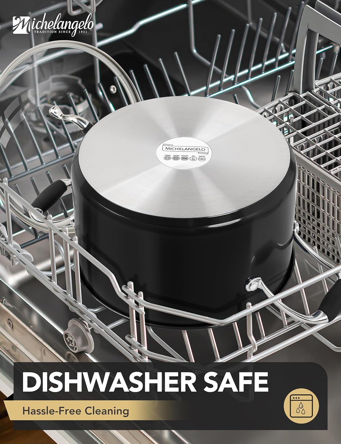 MICHELANGELO Stainless Steel Cooking Pot - 6 Quart Soup Pot with Lid, Non-Toxic Stockpot Induction Compatible, Oven & Dishwasher Safe, Black Exterior - Image 7