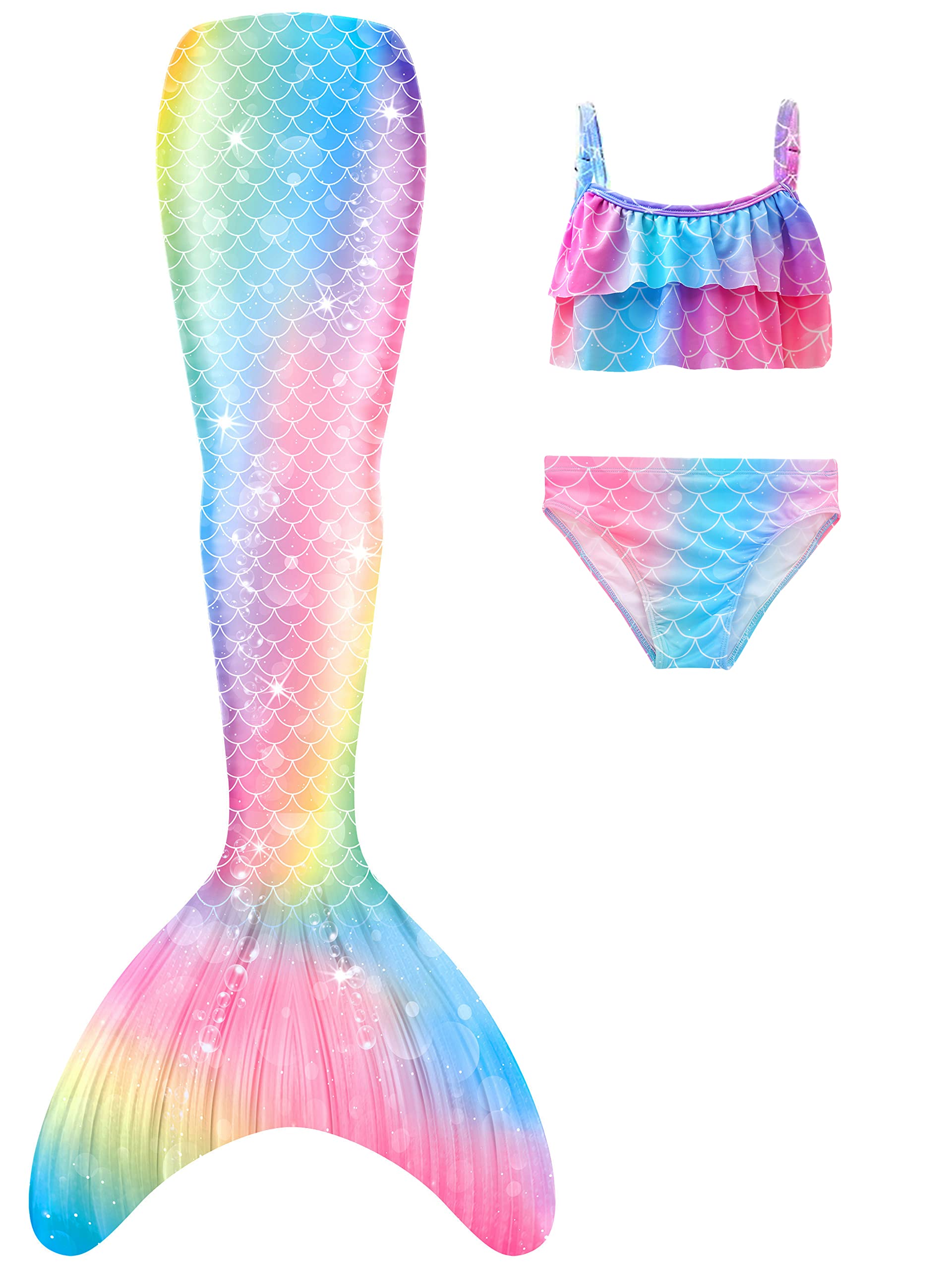 DNFUN Cola de Sirena para niña para Nadar, Traje de baño de Sirena con Bikini para niña,sin Aleta