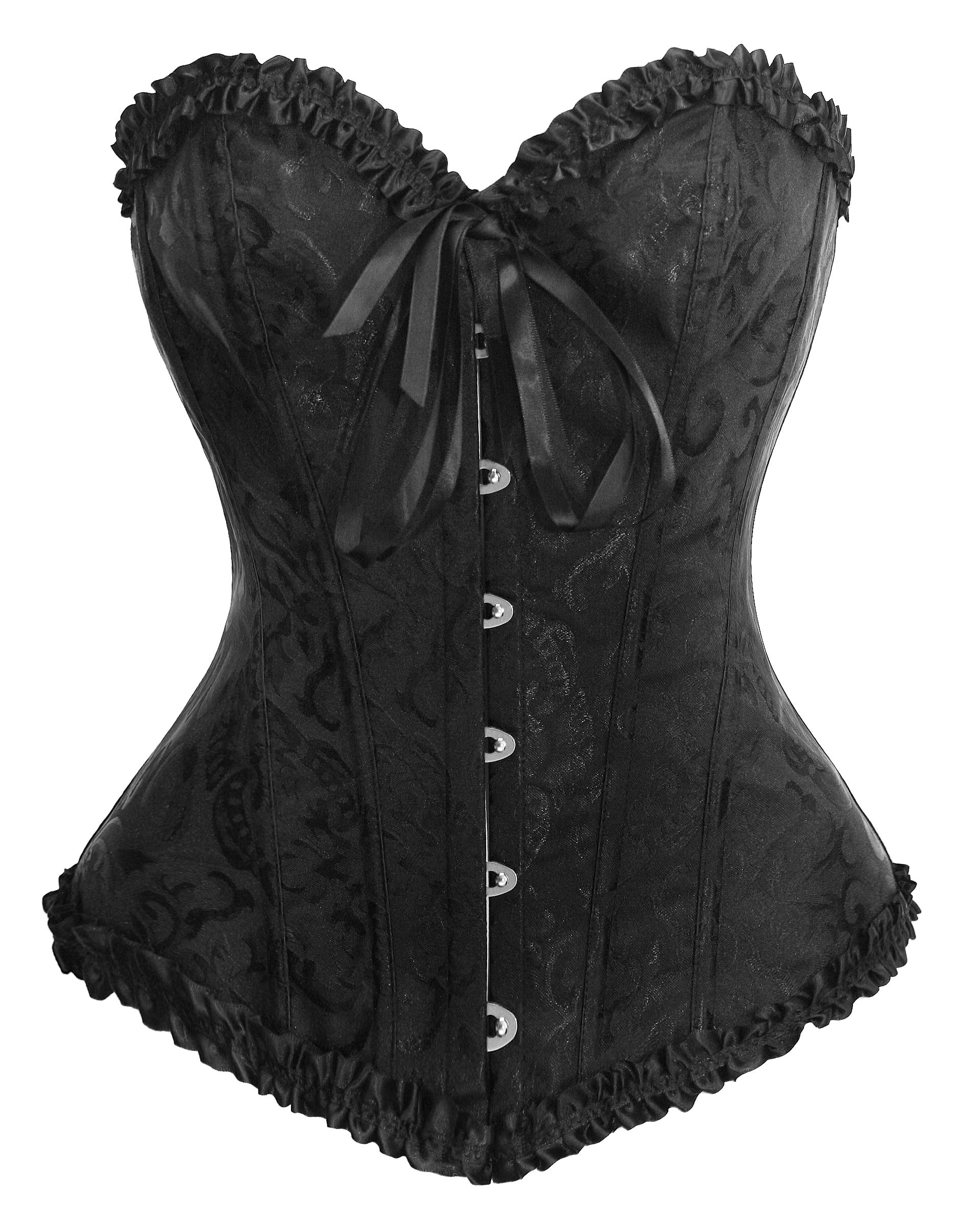 BslingerieWomen Gothic Floral Lace Satin Overbust Corset