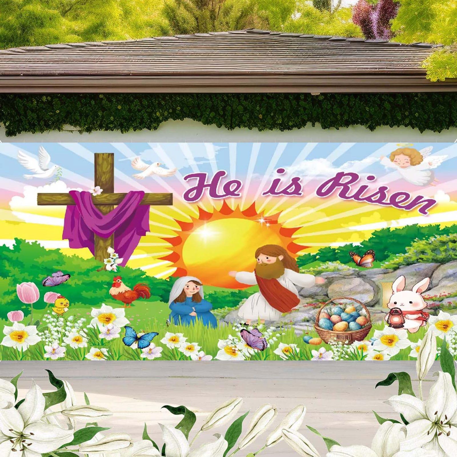 Bandera de Pascua para puerta de garaje, decoración de puerta de garaje de San Valentín, cubierta mural de 7 x 16 pies, gran día de San Valentín, fiesta de vacaciones C