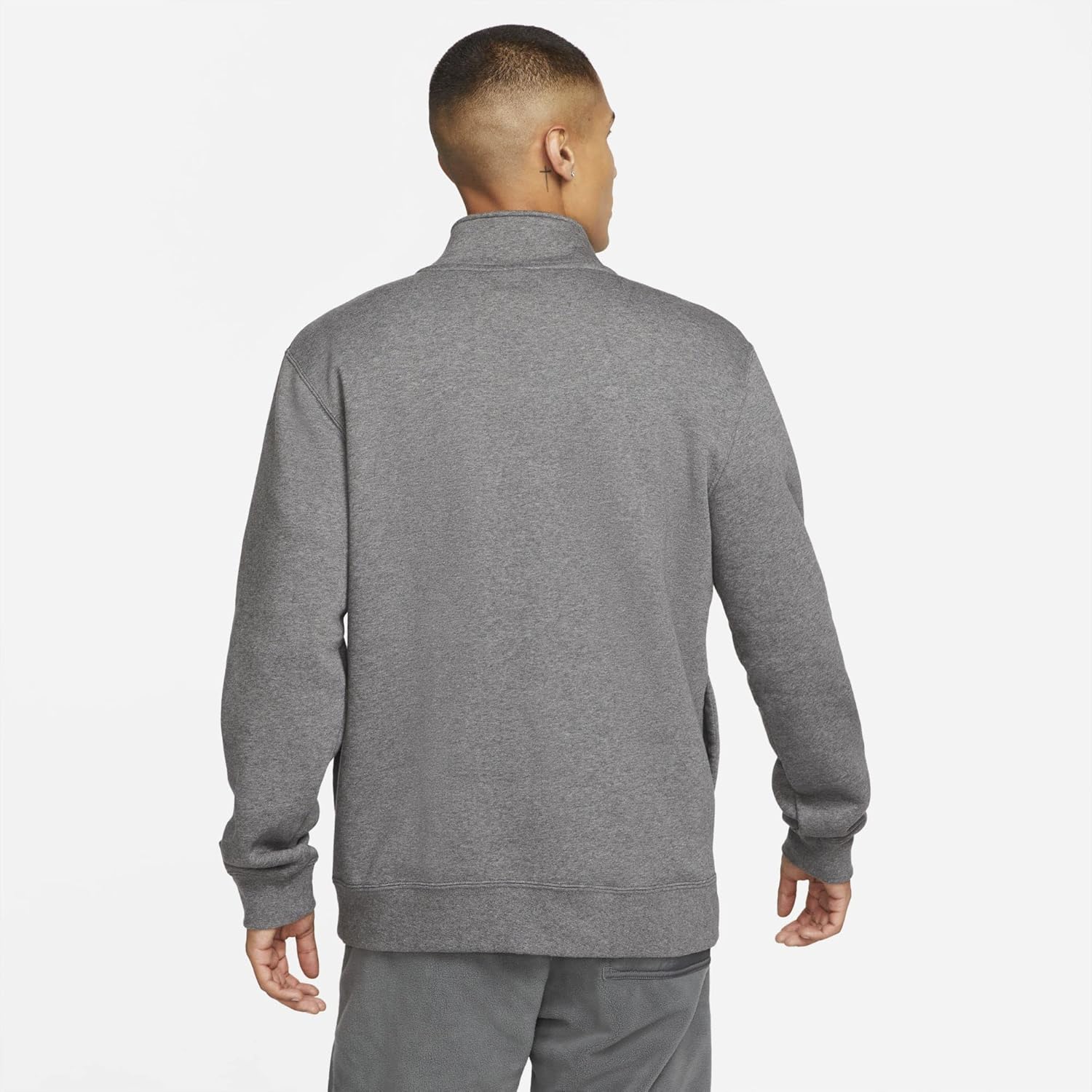 Nike Men Sportswear Club Brushed-Back 1/2-Zip Pullover (Large, Charcoal Heather/Light Green Spark) - Image 2