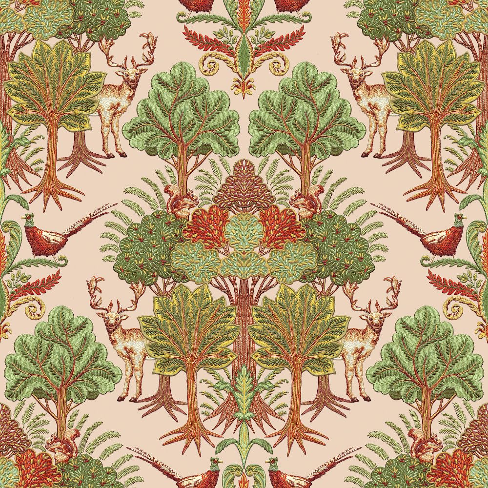 Textured Pink Nordic Deer Wallpaper Floral Paste The Wall Vinyl Stag Green