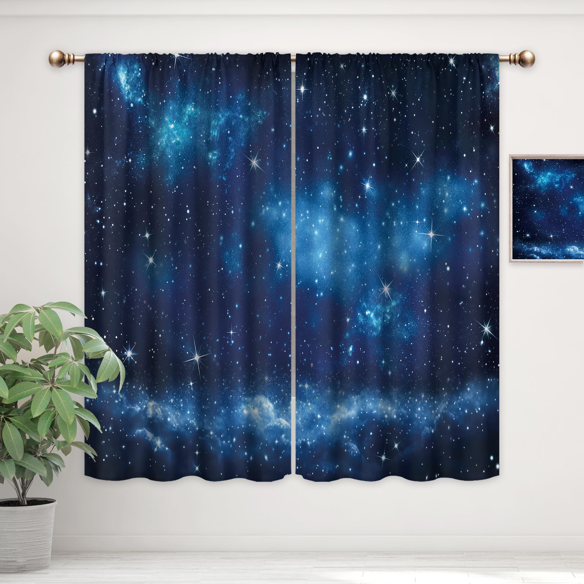 Mitpok Kids Space Galaxy Curtains for Boys Bedroom 42Wx63H Inch Rod Pocket Outer Space Neubla Blue Starry Night Sky Planet Universe Cosmic Fantasy 2