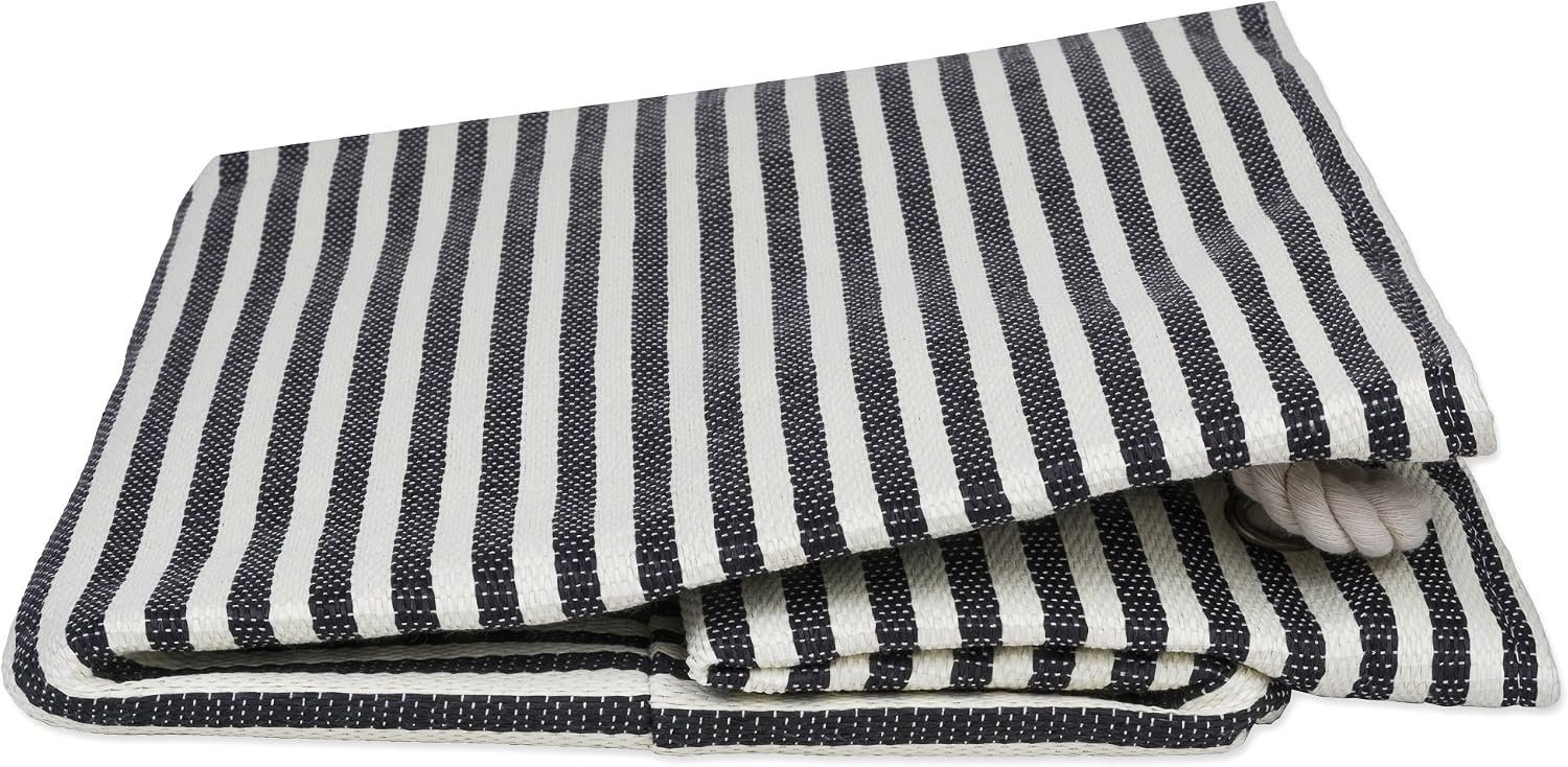 DII Woven Paper Storage Bin, Pinstripe, Black, Large Round
