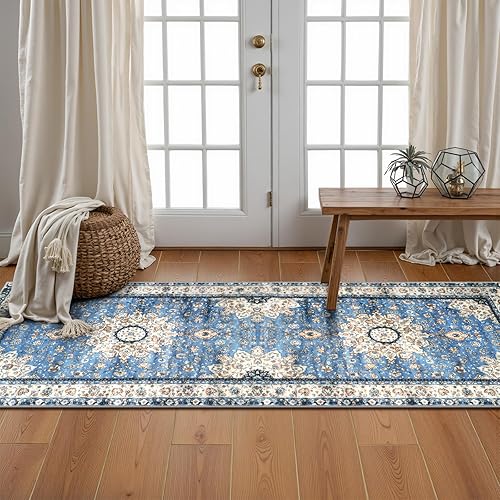 Miniatura 372 de Lahome Tapete tribal bohemio, pequeño, suave, antideslizante, lavable, de pelo corto, para piso en puerta, interior, entrada, baño, silla, Verde