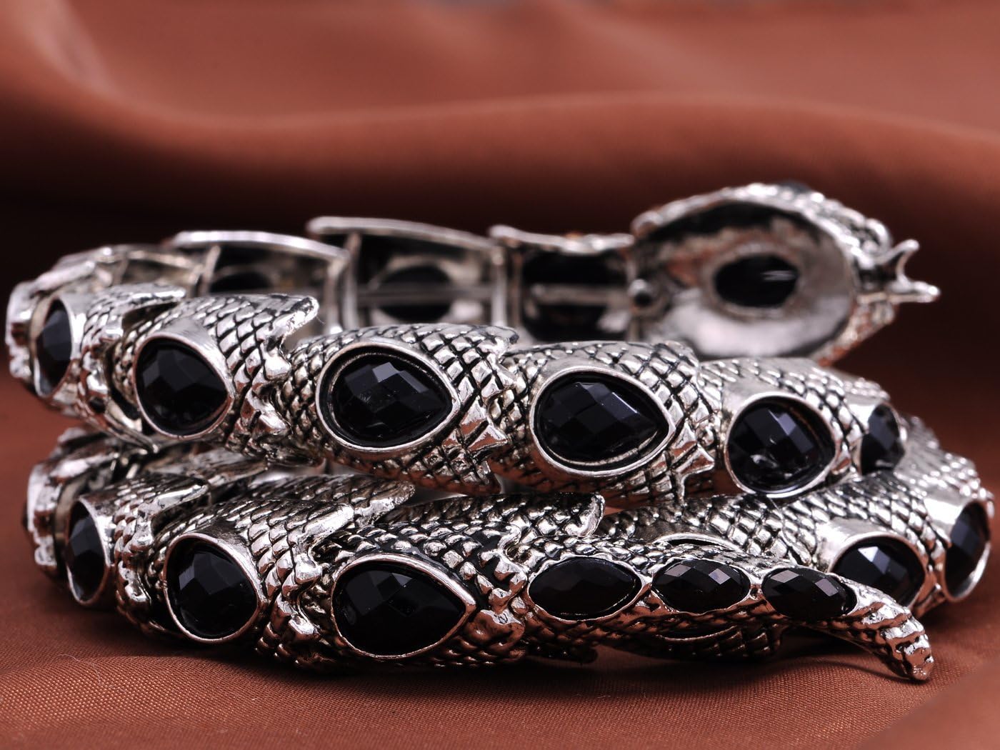 Alilang Egyptian Snake Rhinestones Stretch Cuff Wrap Bangle Bracelet