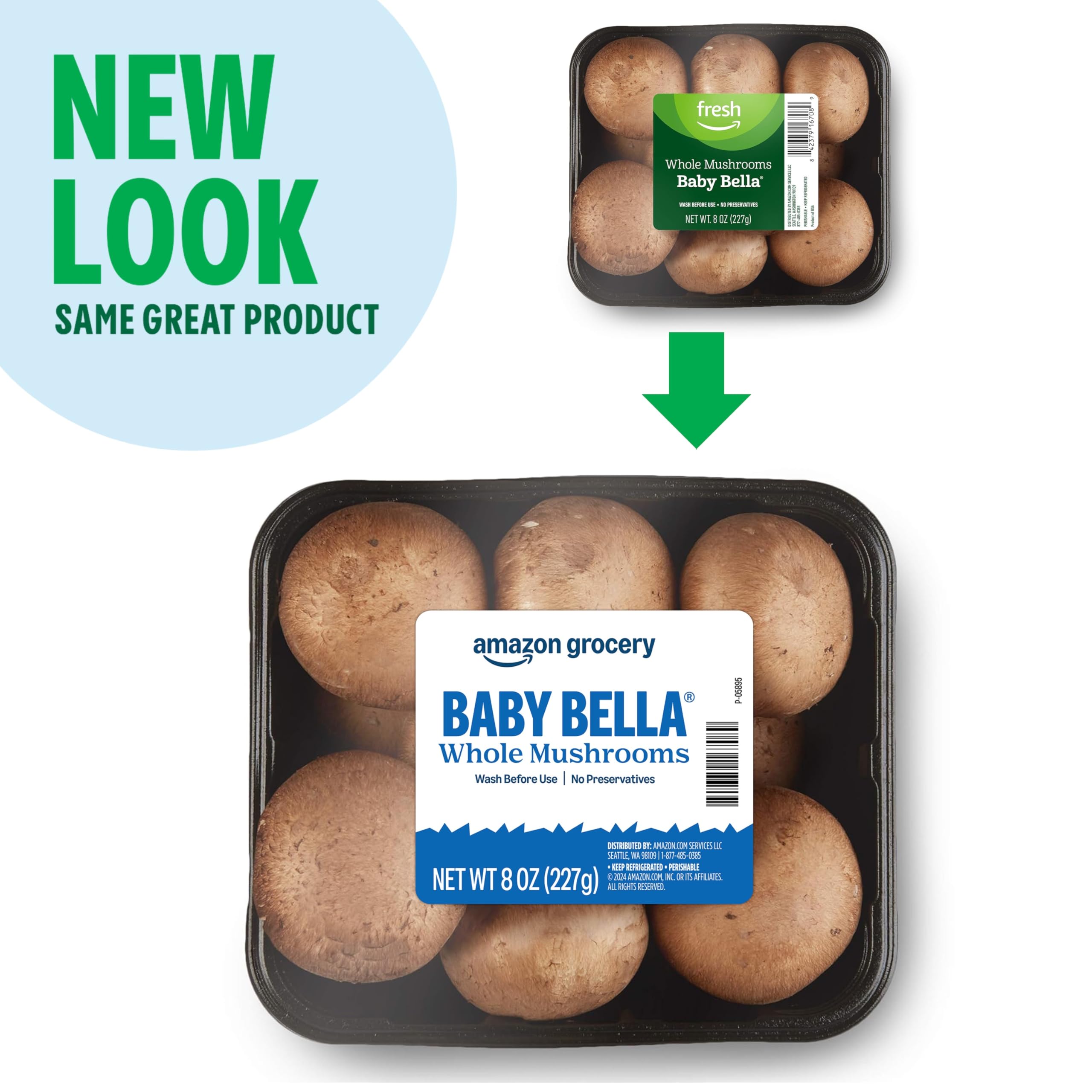 Amazon Grocery Whole Baby Bella Mushrooms 8 Oz Previously Fresh Brand Packaging May Vary — view 2