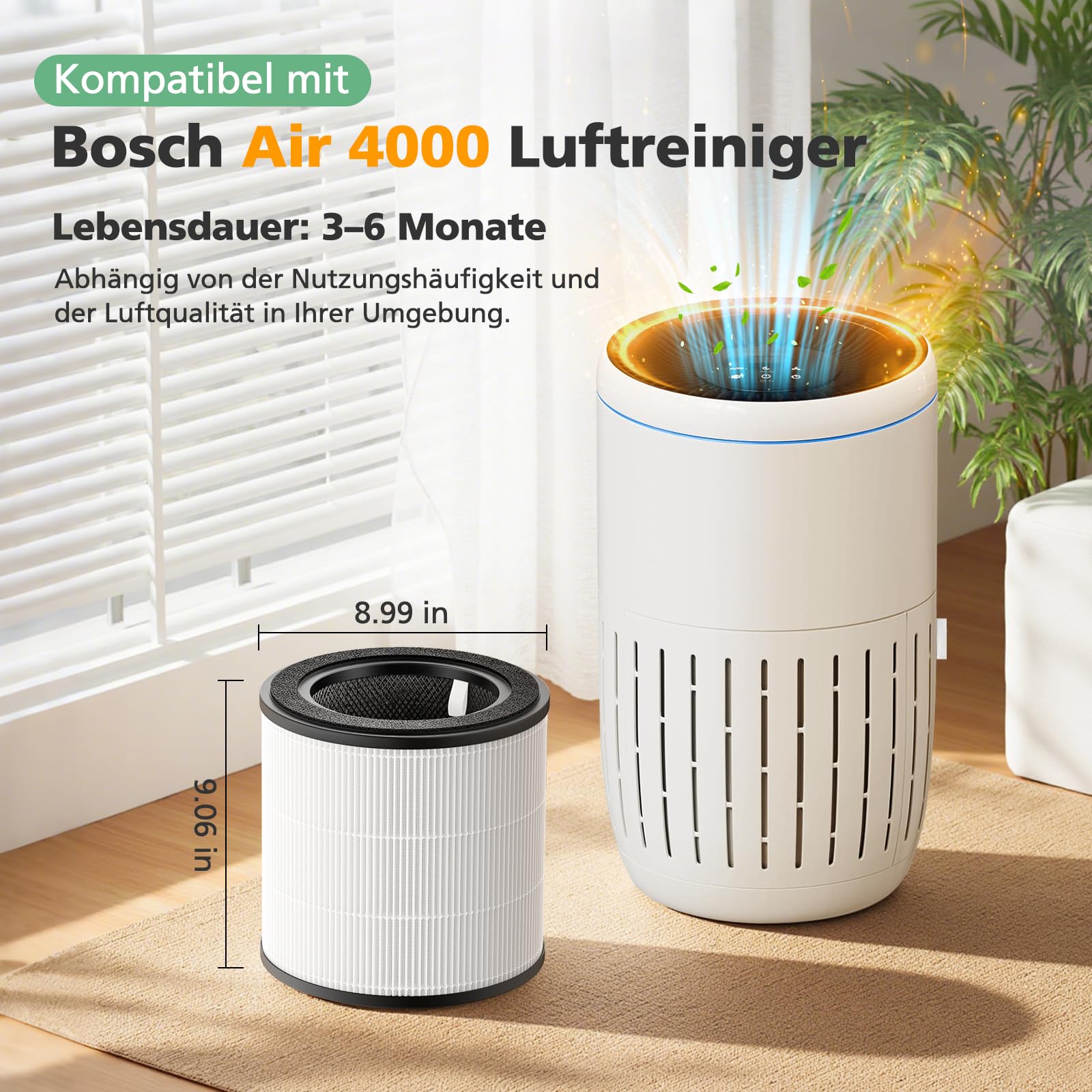 Air 4000 filtr wymienny do oczyszczacza powietrza Bosch Air 4000, 3 w 1, filtr HEPA Air 4000 z wysoce wydajnym filtrem z węglem aktywnym