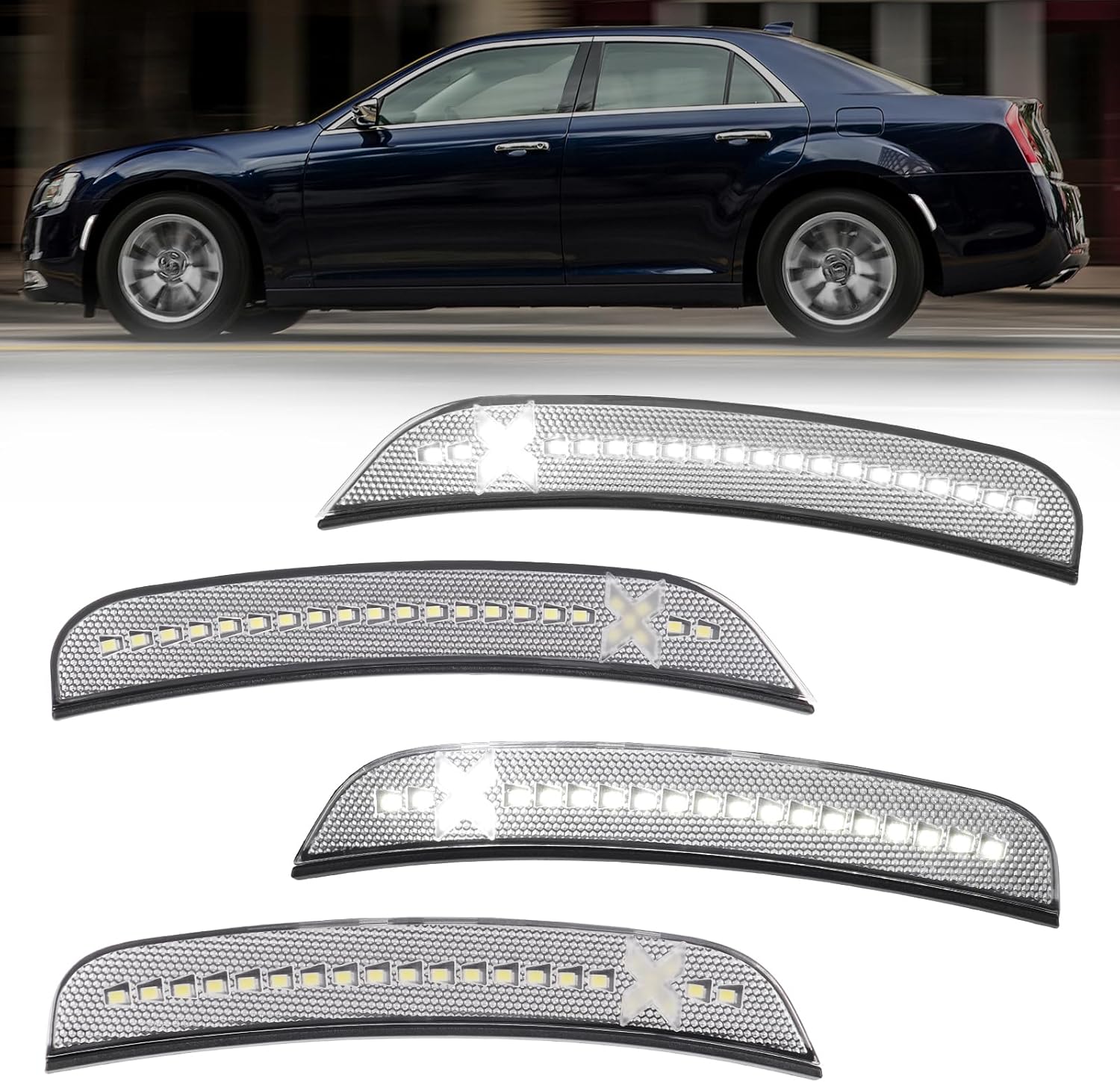 LED Side Marker Lights Compatible with 2015-2021 Chrysler 300 XStyle Light Beam [Patent Pending], Front Rear Bumper Marker Lamps, All White Light, Clear Lens 4pcs Spirit Snake Series