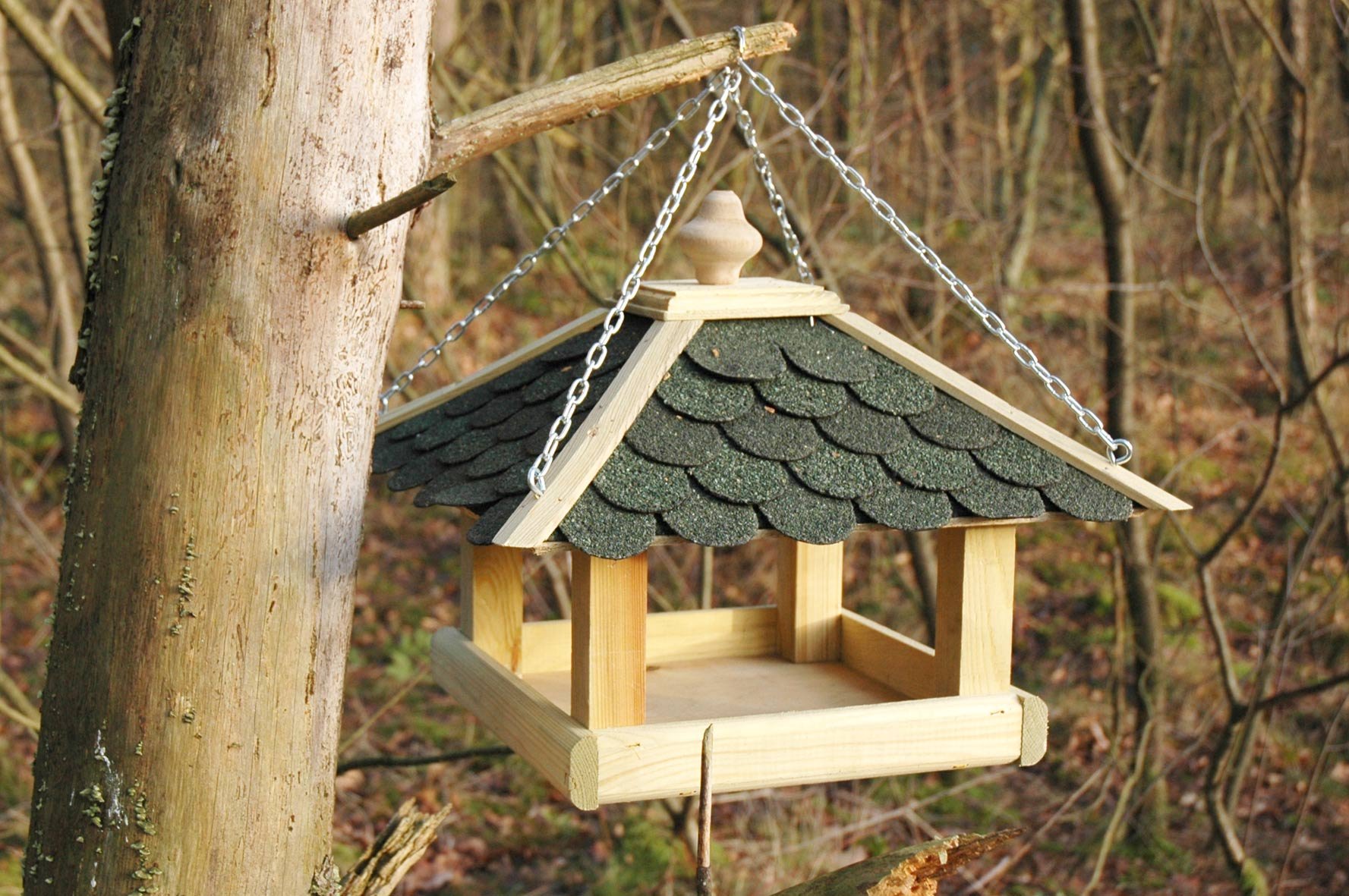 dobar, casetta in Legno (Pino) con tegole del Tetto in Bitume Verde Bitume, da appoggiare o Appendere, Quadrata/Esagonale