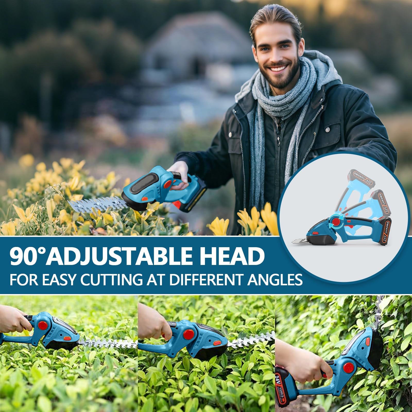 Sécateur Rocky&Chao Taille-haie et cisaille à Gazon sans Fil 24 V 2 en 1 avec 2 Batteries de 1500 mAh, Lames SK5 de 12 cm/23 cm