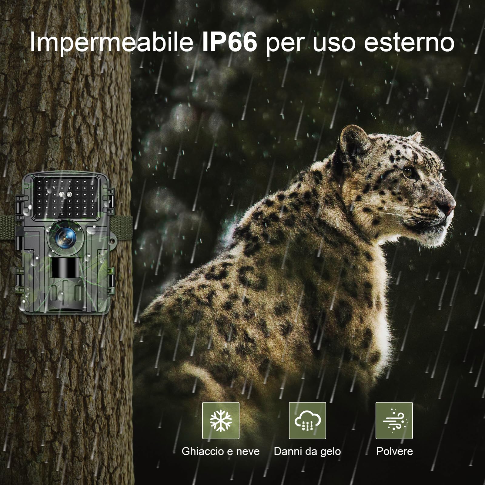 Fototrappola WiFi 4K 60MP con App,Fototrappola Notturna con IR Visione 120 Ultra Grandangolo, Sensore di Movimento visione nottuma, fotocamera termica, caccia, 0,2s, 940nm,bassa luminosità, infrarossi
