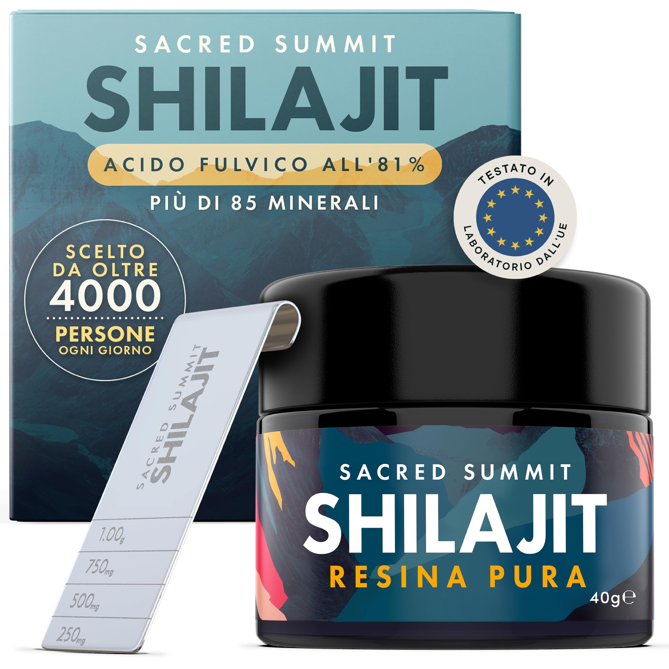 Resina di Shilajit Oro 40g – 81% Acido Fulvico, B12 & Minerali – Energia, Focus & Resistenza – Vegano, Testato in Laboratorio – Fornitura di 3 Mesi