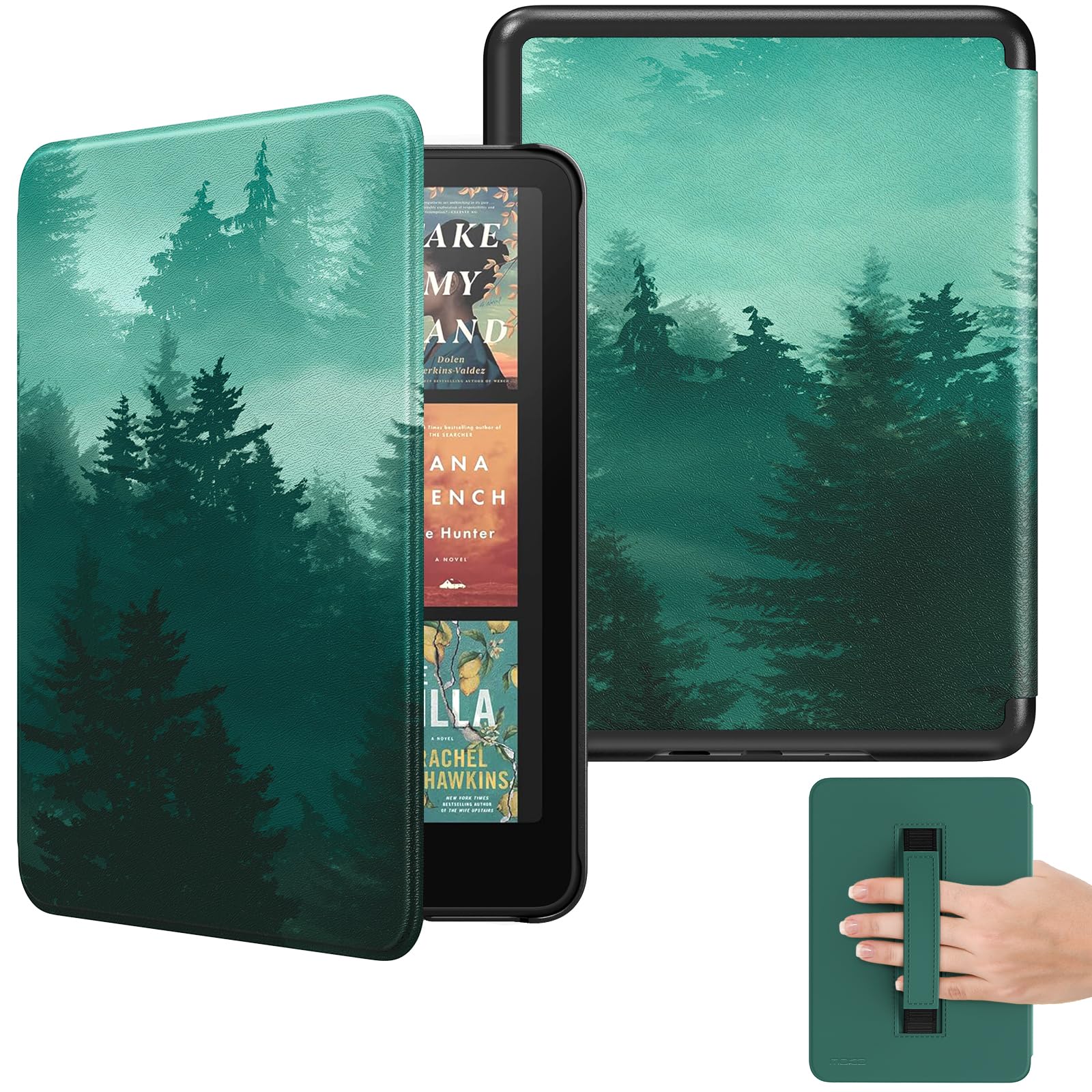 MoKo Custodia per Kindle Paperwhite 7" (12ª gen, 2024), Foresta Verde | Ultra Lightweight PU Shell Cover with Auto Wake/Sleep for Ebook 2024