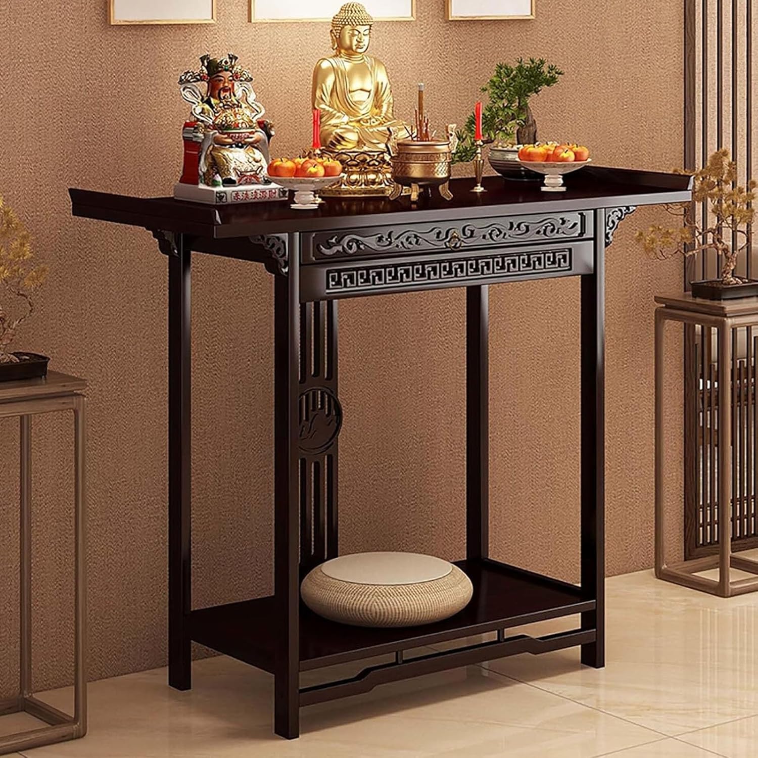 Bamboo Console Shrine Altar Table,Personal Shrine Stand,Prayer Meditation Table,Chinese Cabinet Pedestal Offering Tables for Buddhist Temples(80cm/31.5in)