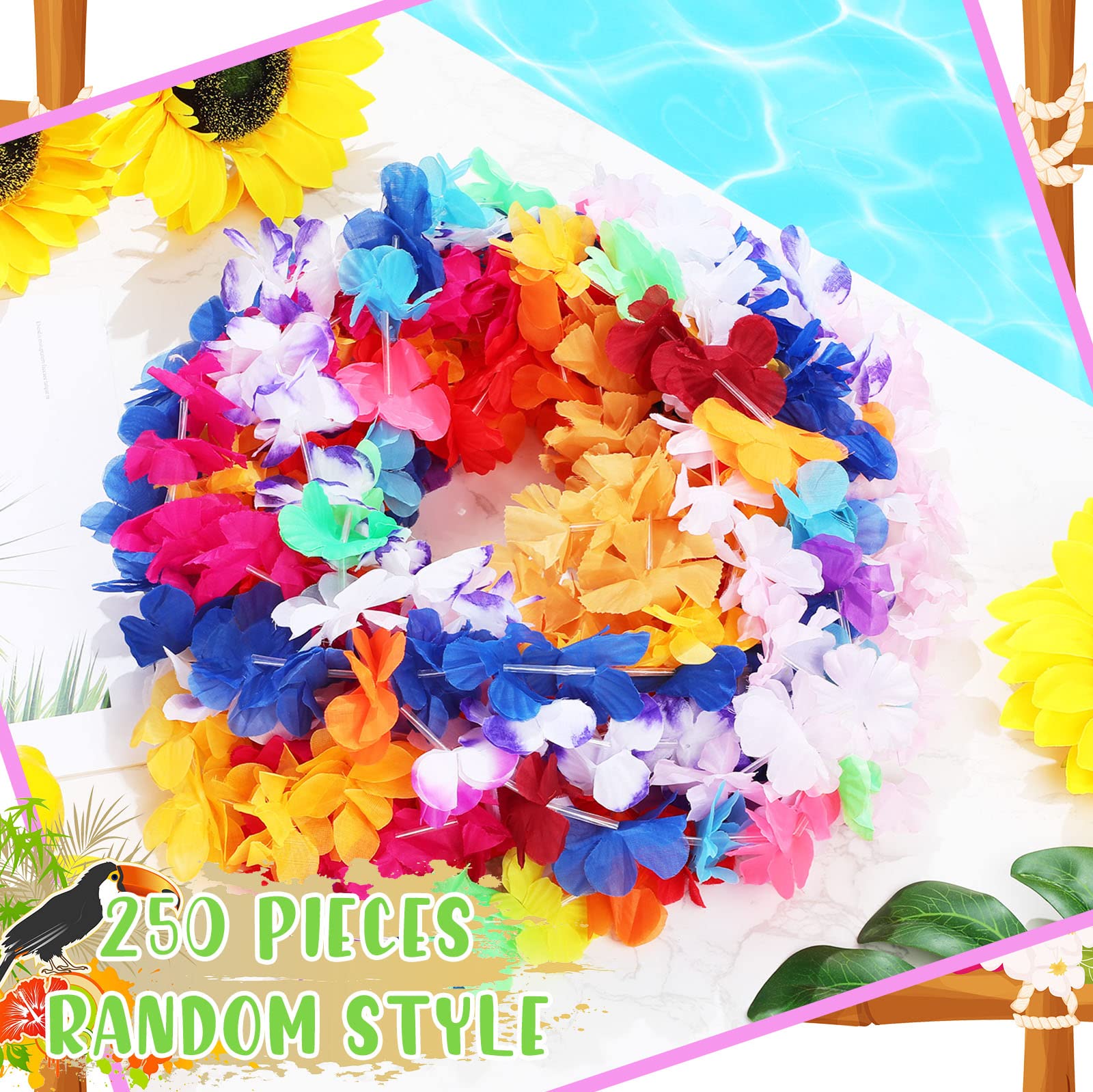 250 pezzi hawaiano Leis collana Luau fiore sfuso Leis tropicale estate spiaggia vacanza floreale Leis per bambini ragazze adulti decorazioni di compleanno matrimonio