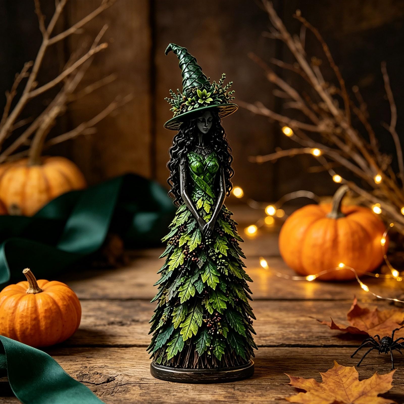 Enchanted Autumn Witch Figurine,Resin Halloween Statue for Mantelpiece