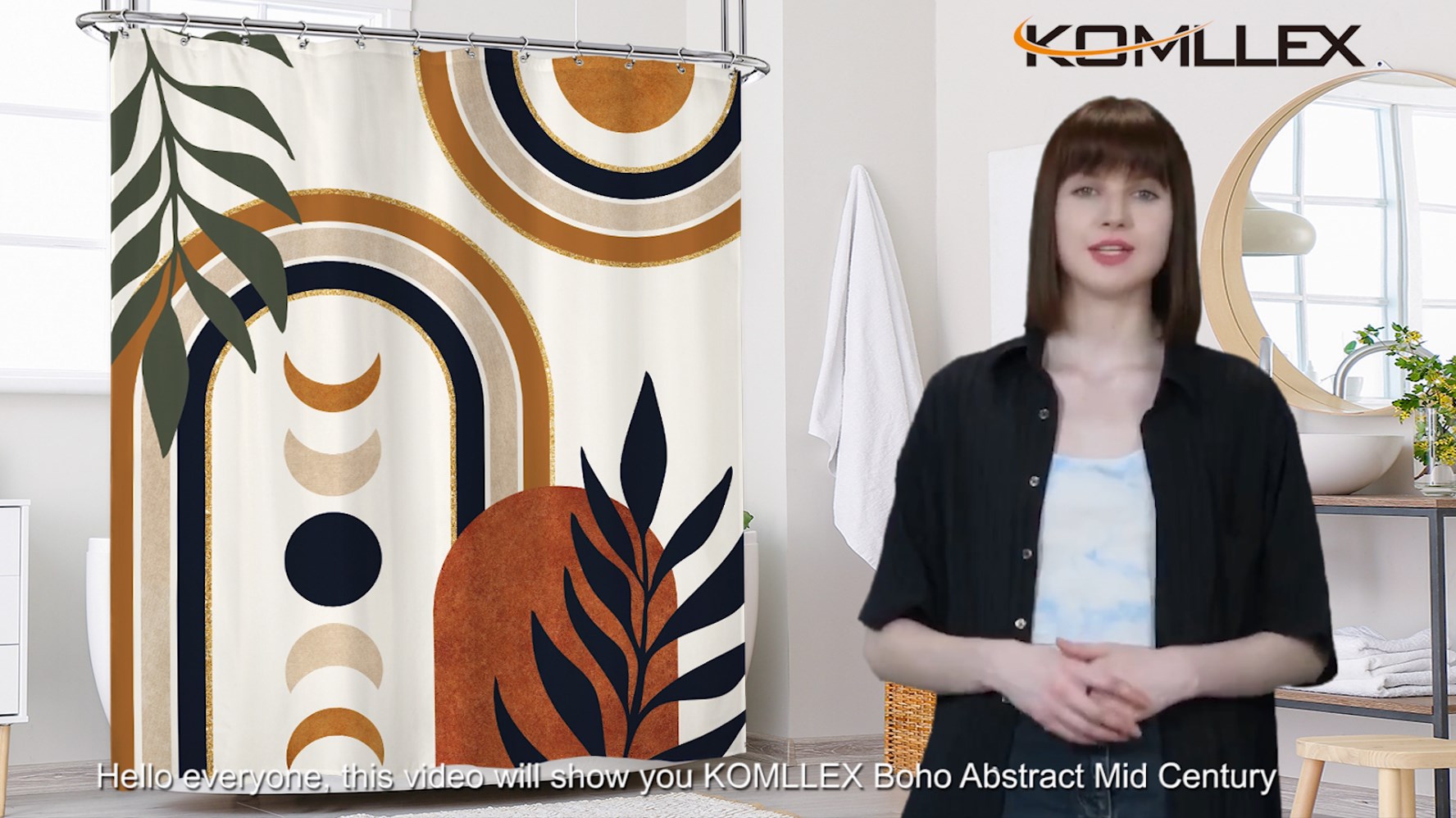 GiuMsi 60x72 Inch Boho Fabric Shower Curtain | Abstract Brown Beige Arch & Sun Design | Water Repellent, Includes 12 Hooks - View #7