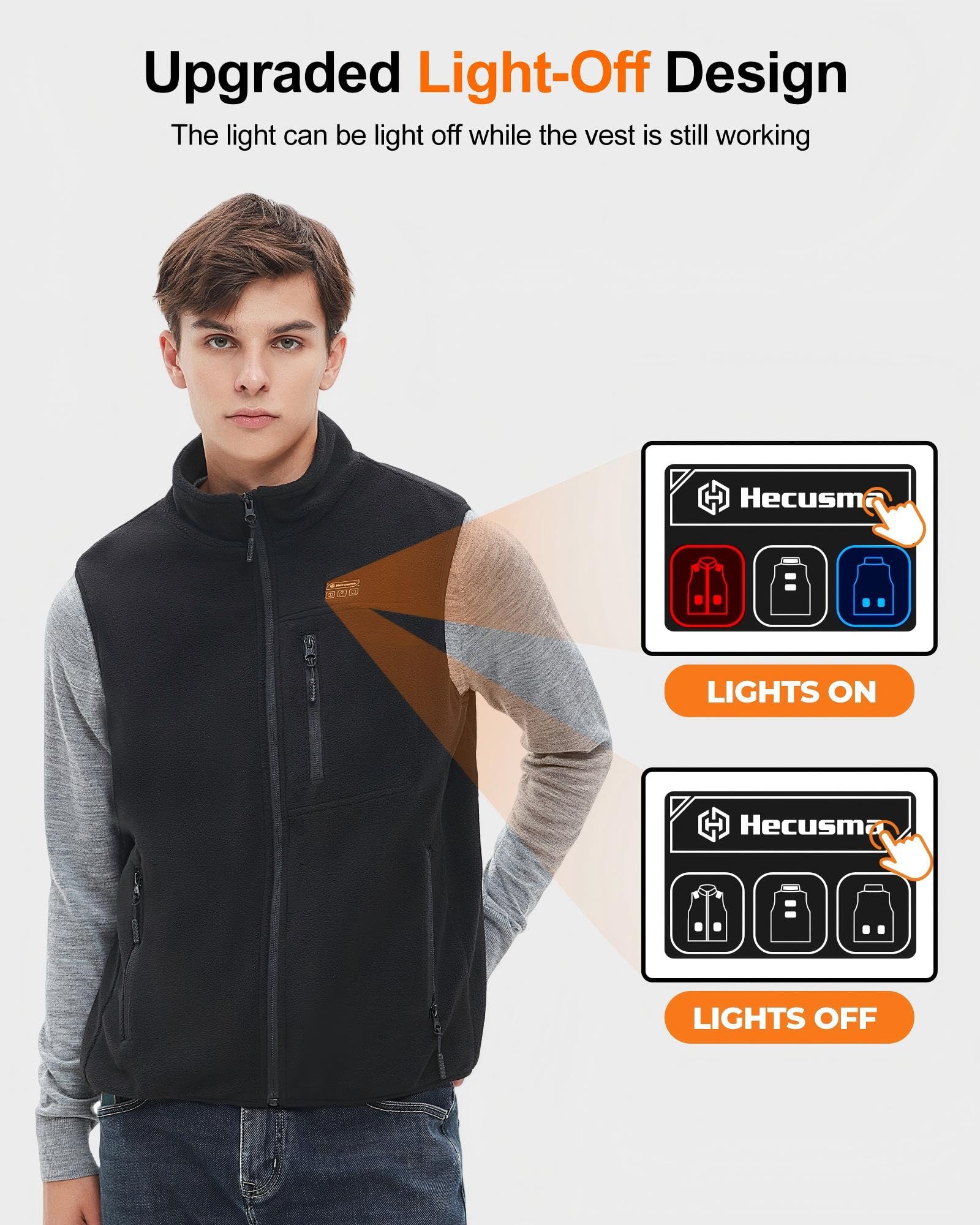 Forro Polar Chaleco Calefactable Hombre con 16000mAh 7.4V Batería, Eléctrico Chaleco Calefactable Hombre, Chaleco de Calefacción de Lana Cálida para Caza, Esquí y Motociclismo al Aire Libre-L