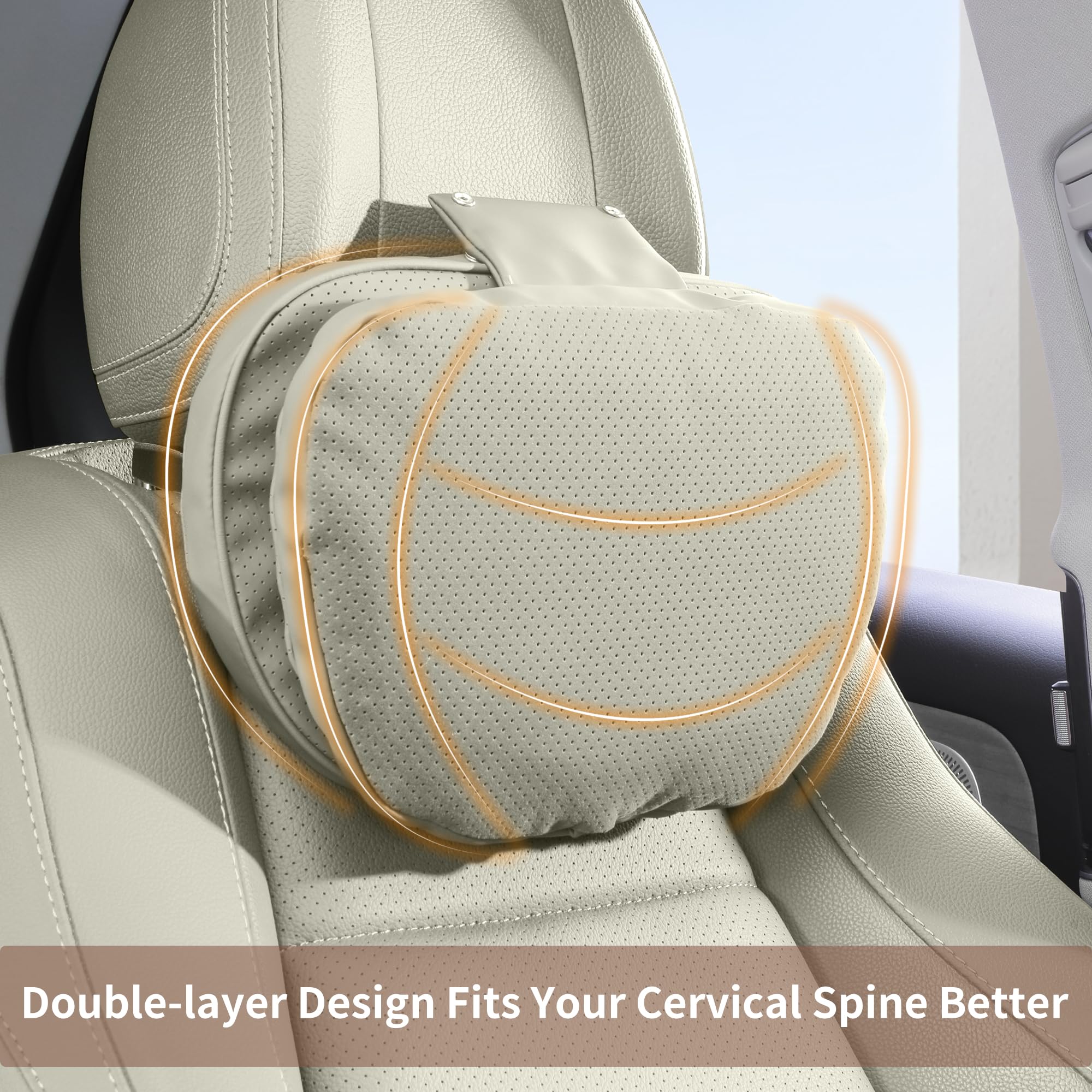 Reposacabezas Coche Almohada Cuello Suave Transpirable Almohada Cervical Coche, Viaje Asiento de Coche Cojín para Apoyo, Conducir, Asiento de Oficina, Beige, 2 Unidades