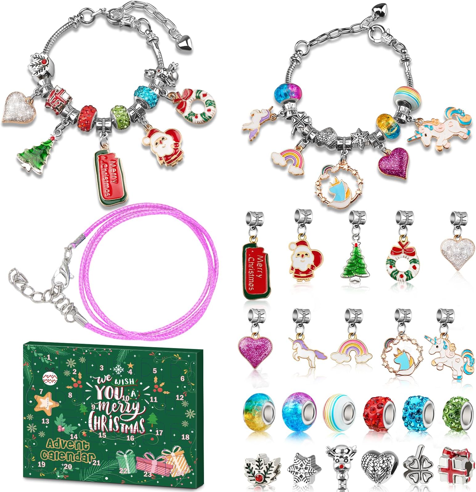 Advent Calendar 2026 Girls, Unicorn & Christmas Themed Charm Bracelets Advent Calendars for Kids Teens 4-12, Best Friends Jewelry Making Kit Craft Toys Countdown Advent Calender for Teenagers & Women