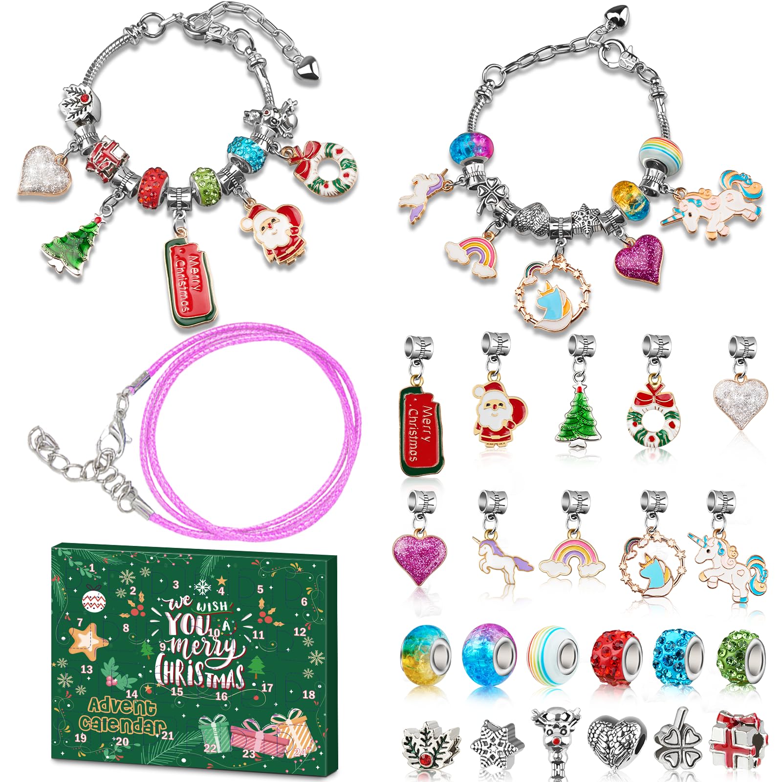 Advent Calendar 2024 Girls, Unicorn & Christmas Themed Charm Bracelets Advent Calendars for Kids Teens 4-12, Best Friends Jewelry Making Kit Craft Toys Countdown Advent Calender for Teenagers & Women