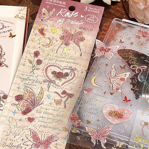 Miniatura 4 de Juego de calcomanías holográficas de papel dorado de flores, calcomanías para diario de reserva de recortes, mariposa de flores, impermeable, juego