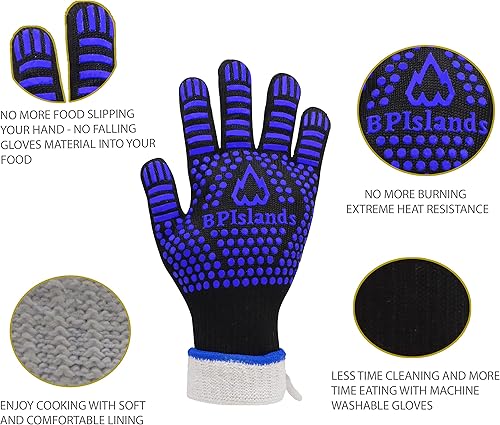 Miniatura 3 de Guantes resistentes al calor para barbacoa de 1472  para hombres y mujeres, guantes de parrilla a prueba de calor extremo con silicona