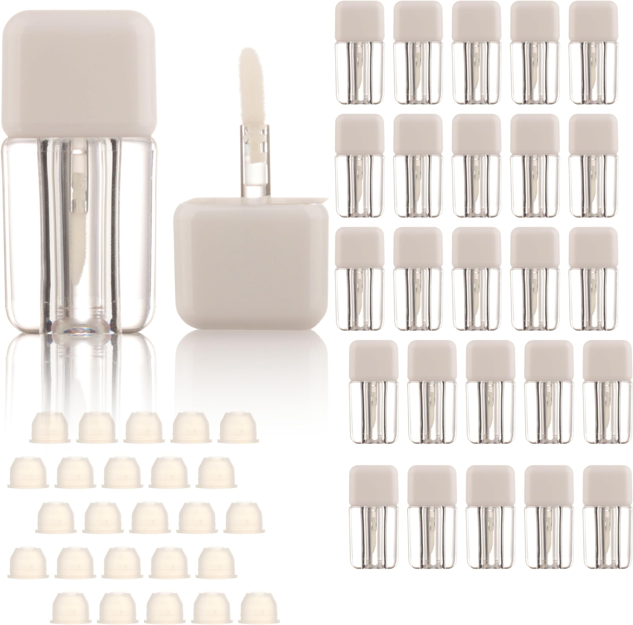 COSIDEA 25PCS Empty White Mini Square Lip Gloss Tubes 4ml 0.13 OZ lipgloss Tube with Wand Applicator for Lip oil tint bottles container