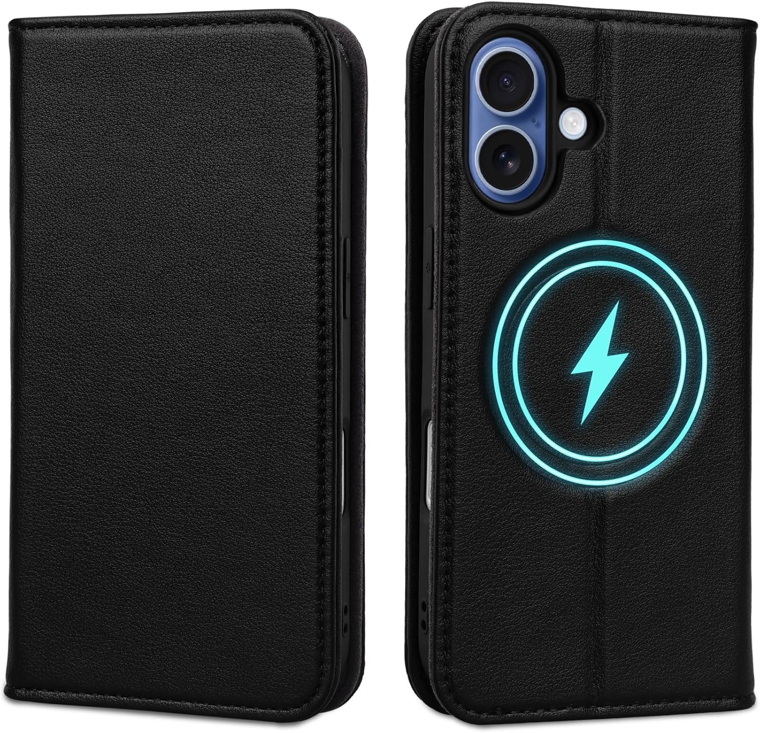 Wallet Case for iPhone 17 6.3", Genuine Leather Flip Folio Case Compatible with Magsafe, RFID Blocking Magnetic Card Holder Kickstand Cover Men Women for iPhone 17, Black