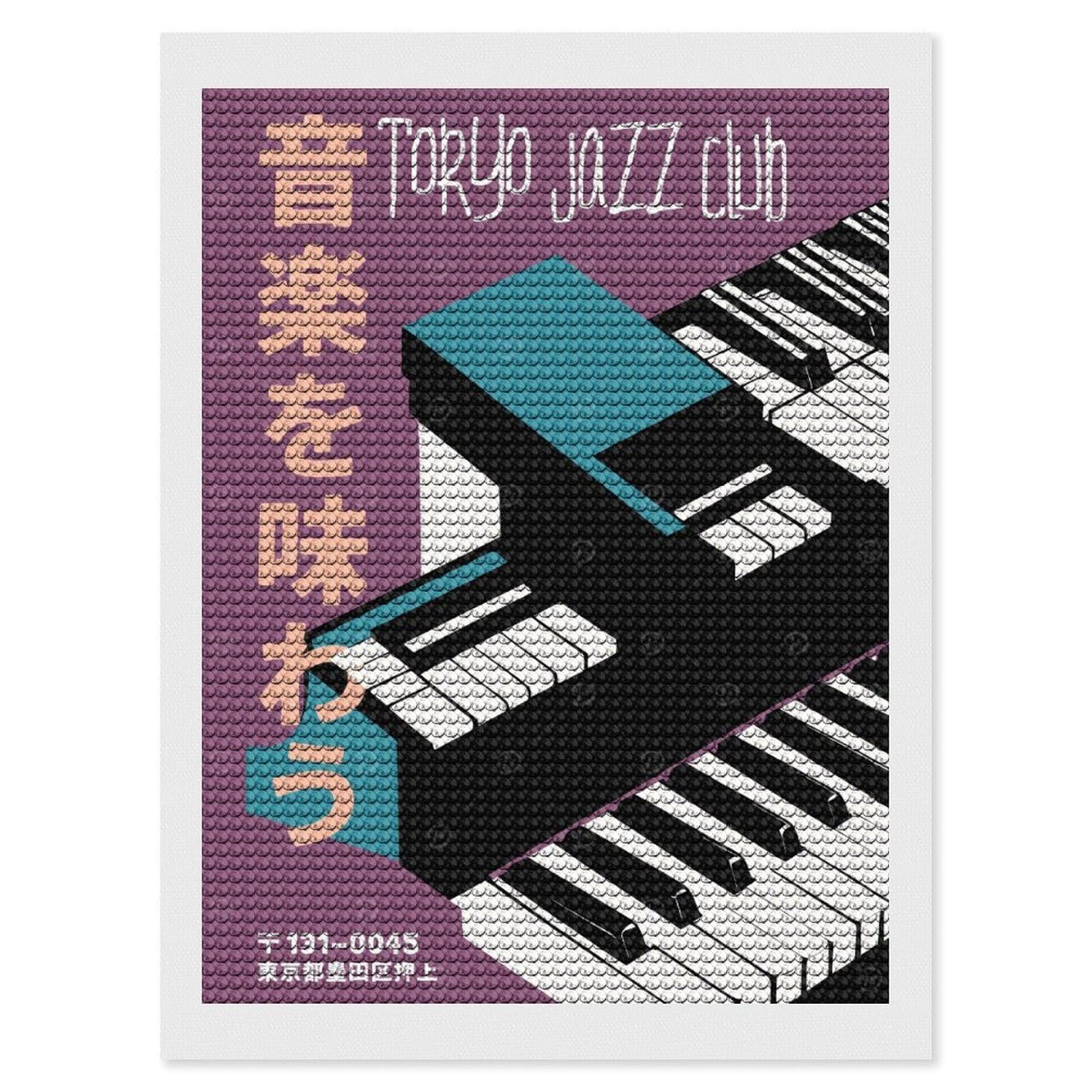 Junmoney Tokyo Jazz Club Diamond Painting Canvas Set 12"x16", Boho Decor, for Craft Lovers, Easy Handmade Project, Holiday Gift Idea