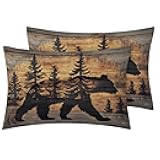 Generic Bear Pillow Cases Standard Size Set of 2, Rustic Forest Wildlife Pillow Covers 20x26 inch, Pillow Shams with Zipper, Soft Breathable, Cabin Wild Animal Pillowcase & Home Decor ZRjiT20
